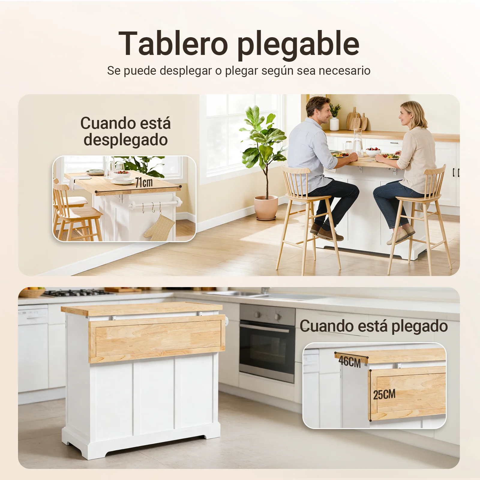 SoBuy FKW71-III-WN Isla de Cocina con ruedas 2 cajones y 4 Puertas Blanco 115x(46-71)x92cm - Image 6