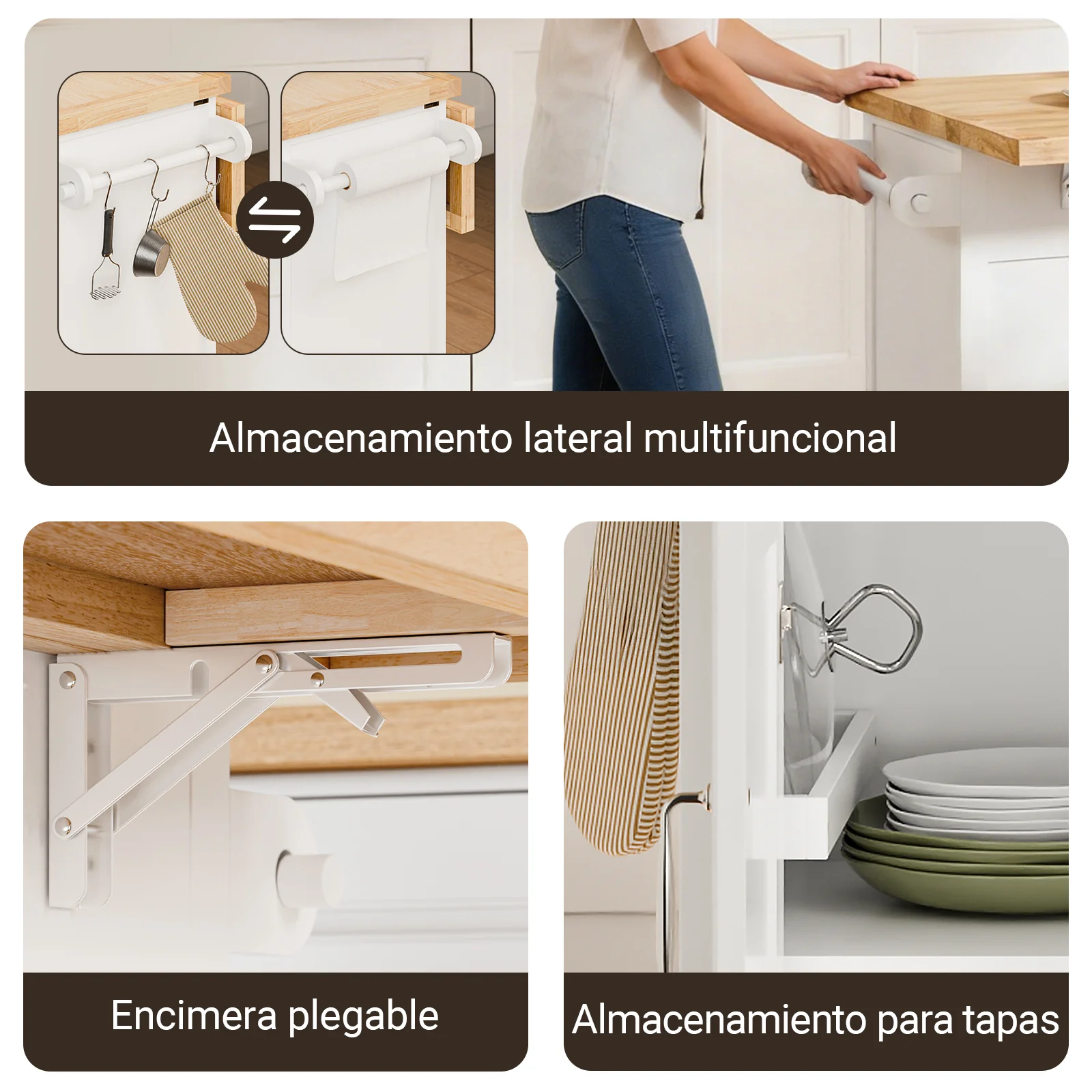 SoBuy FKW71-III-WN Isla de Cocina con ruedas 2 cajones y 4 Puertas Blanco 115x(46-71)x92cm - Image 8