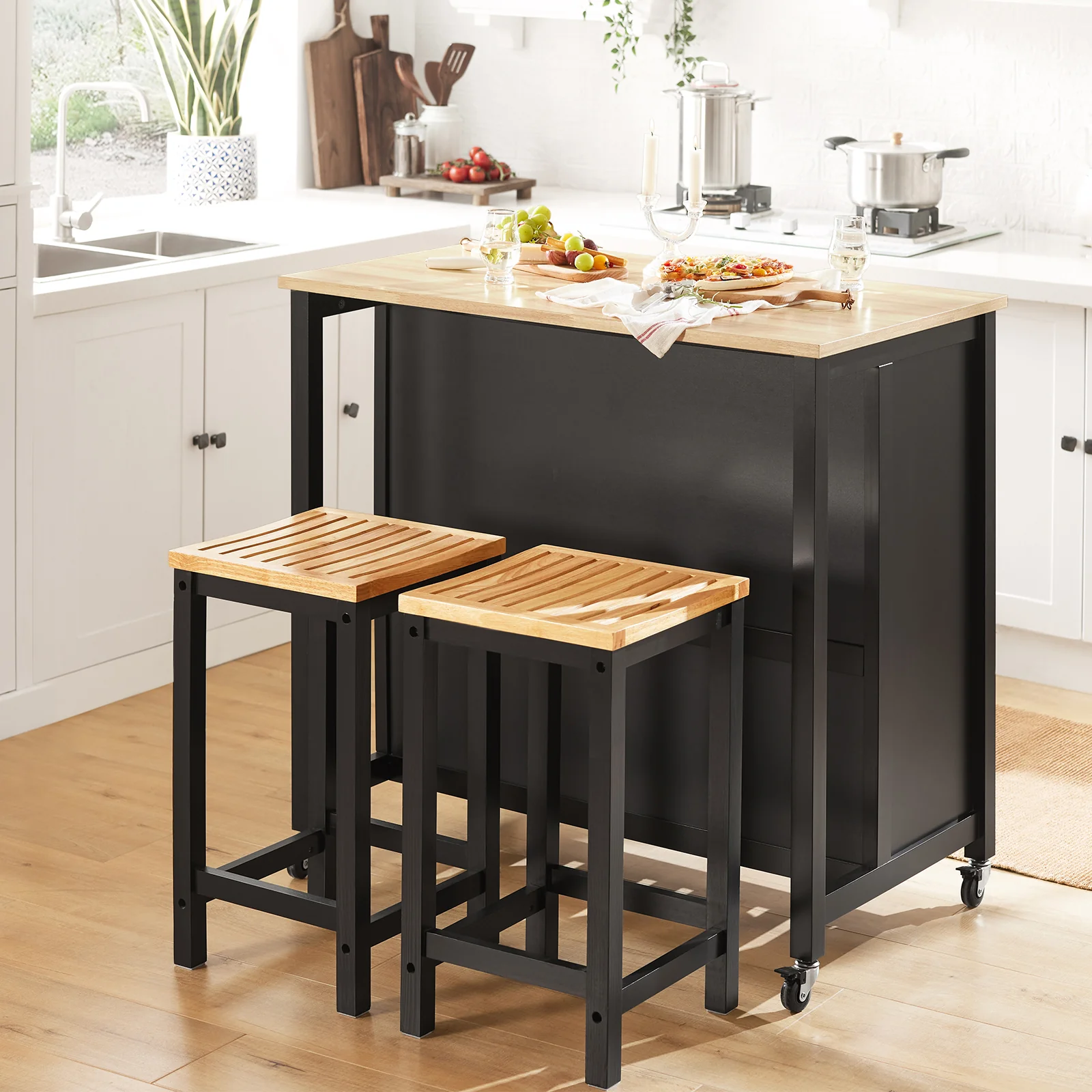 SoBuy FKW74-SCH Carrito de Cocina con 2 cajones y 2 Estantes Negro - Image 5