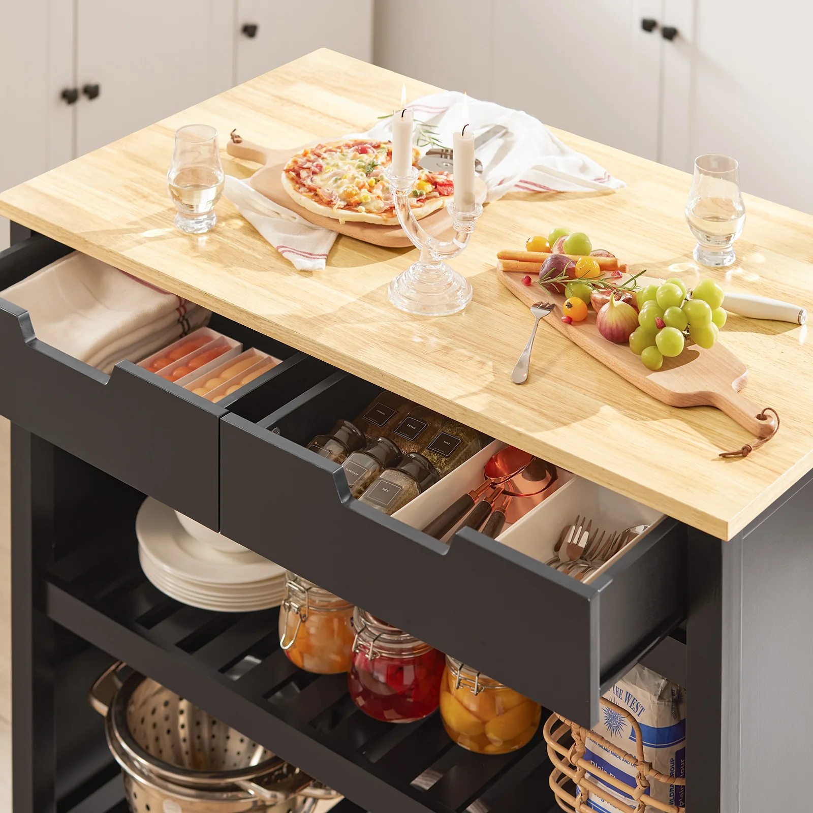 SoBuy FKW74-SCH Carrito de Cocina con 2 cajones y 2 Estantes Negro - Image 6