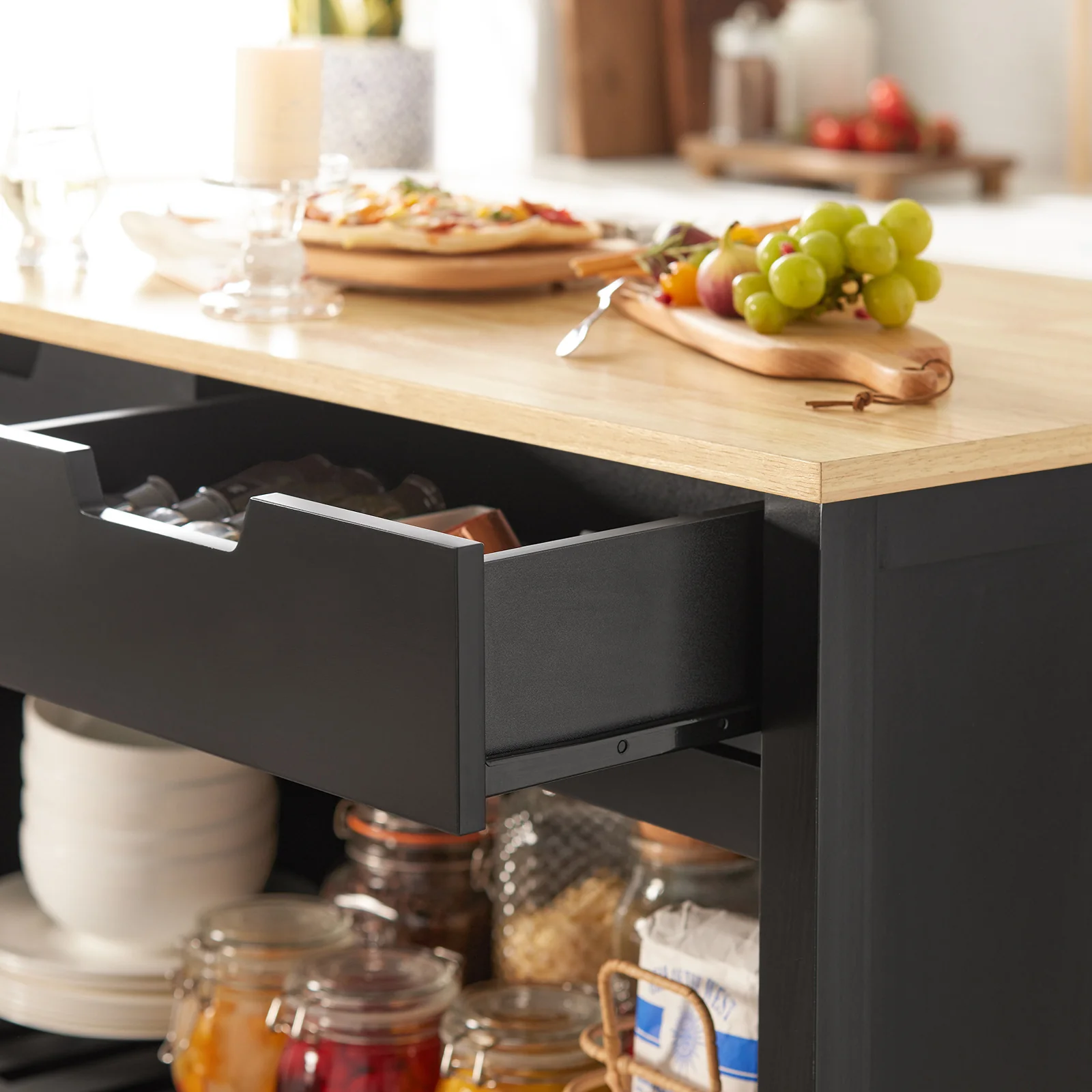 SoBuy FKW74-SCH Carrito de Cocina con 2 cajones y 2 Estantes Negro - Image 8