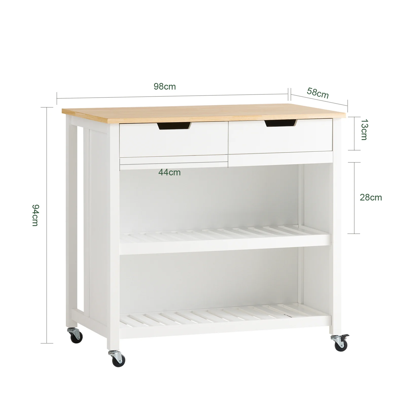 SoBuy FKW74-WN Carrito de Cocina con 2 cajones y 2 Estantes Blanco - Image 3