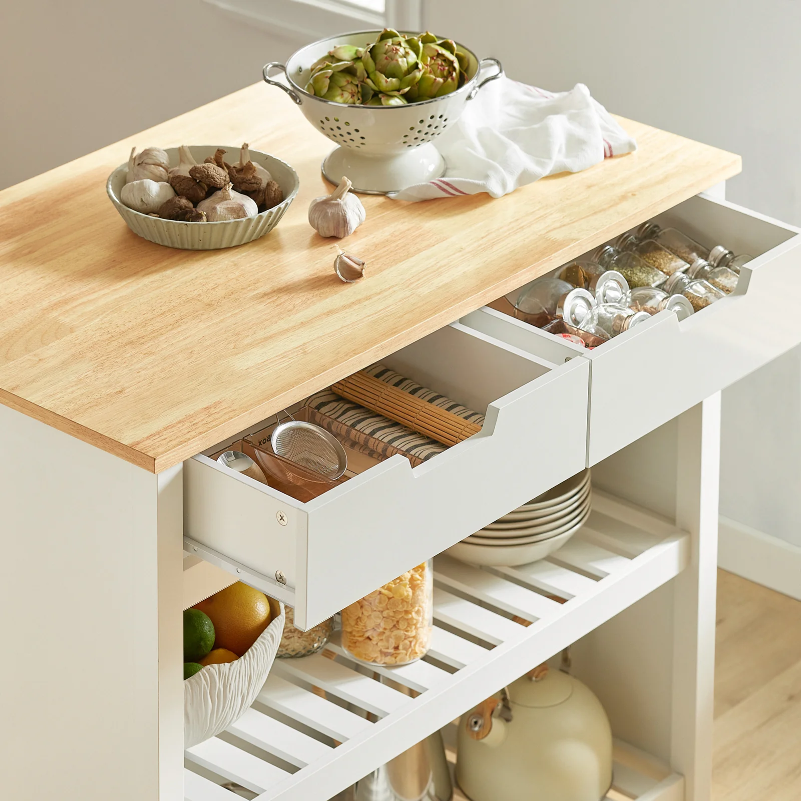 SoBuy FKW74-WN Carrito de Cocina con 2 cajones y 2 Estantes Blanco - Image 6