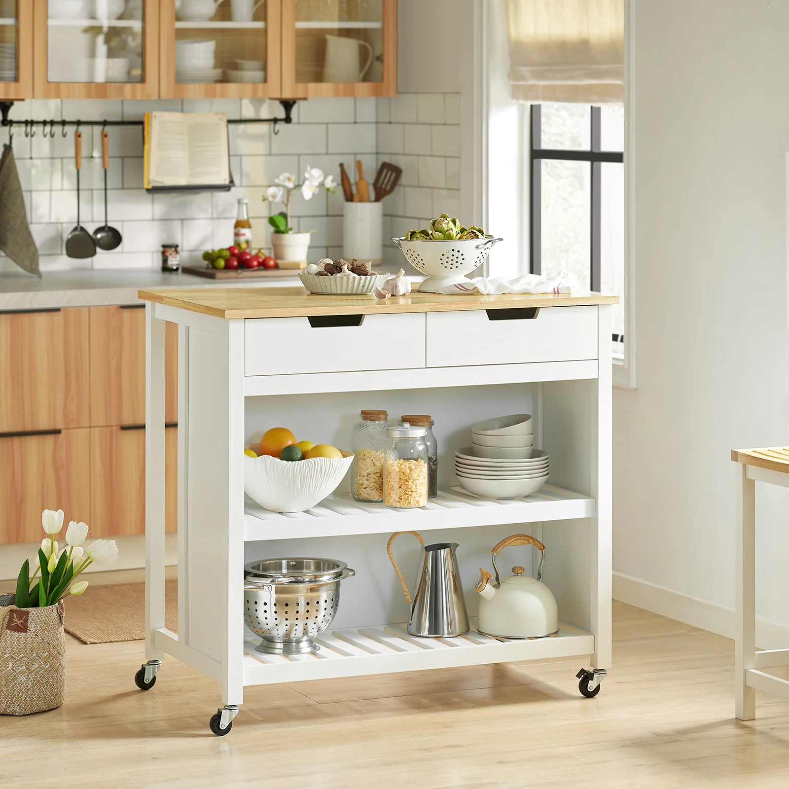 SoBuy FKW74-WN Carrito de Cocina con 2 cajones y 2 Estantes Blanco - Image 9