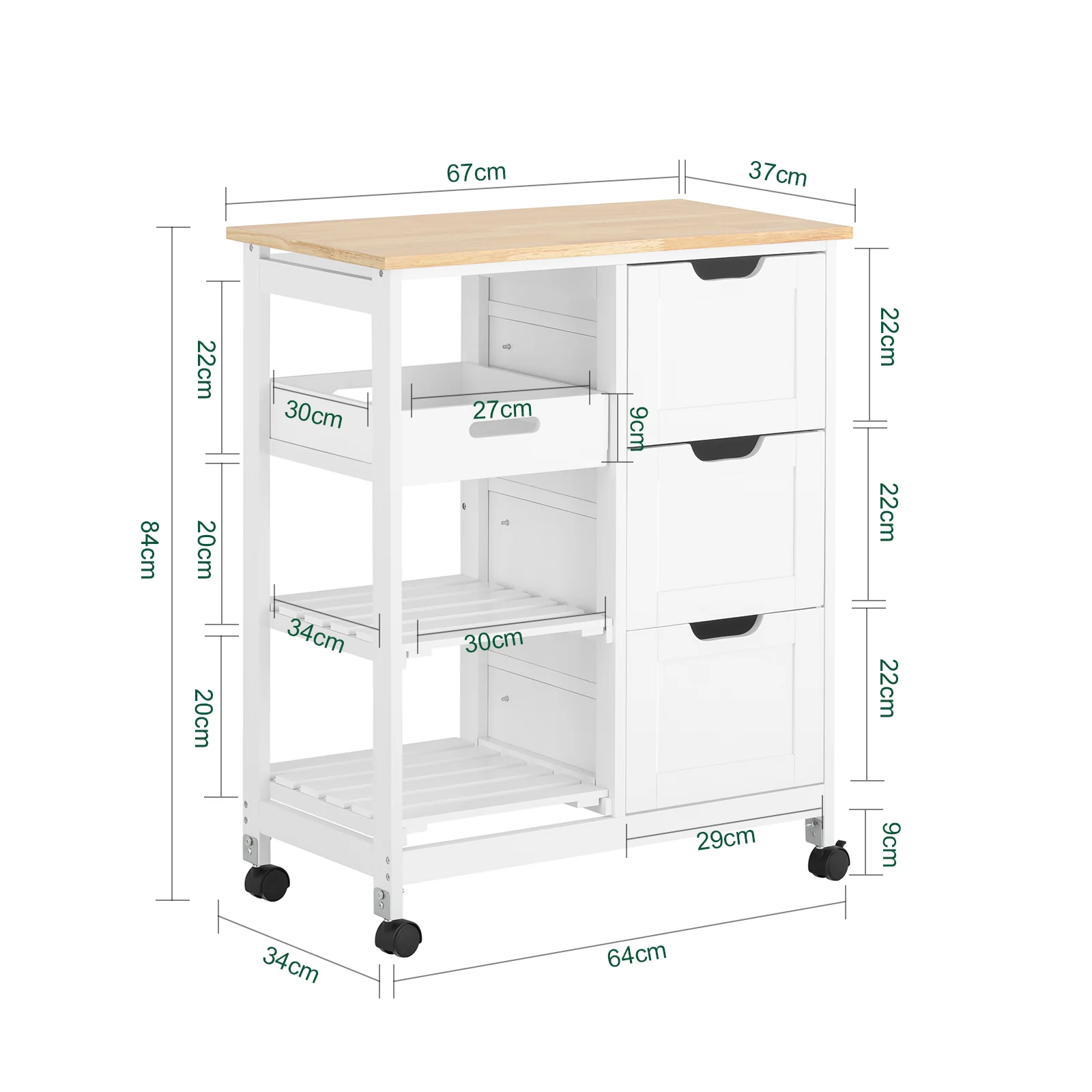 SoBuy FKW79-W Carrito de Servir con 3 cajones y 3 Estantes Blanco - Image 3
