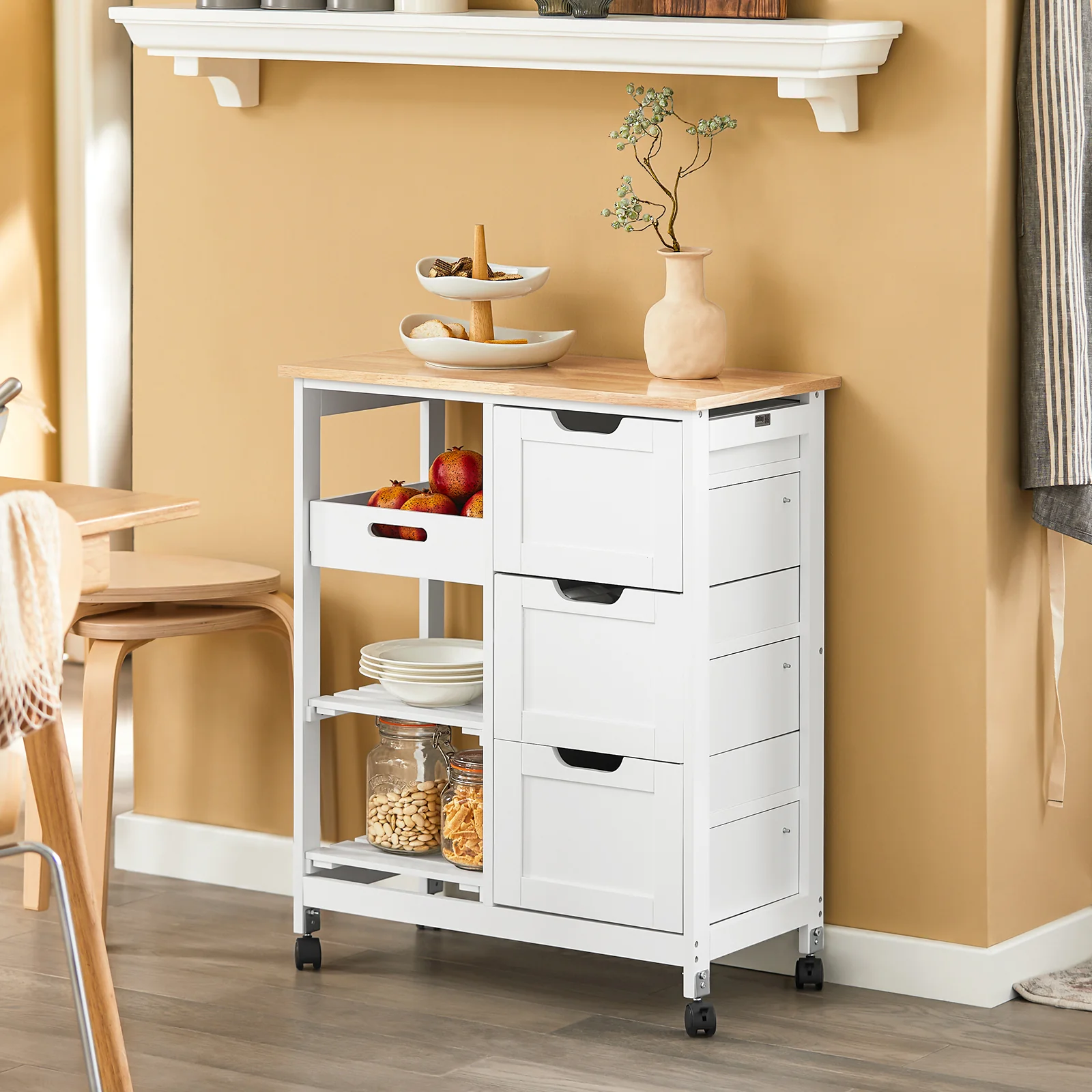 SoBuy FKW79-W Carrito de Servir con 3 cajones y 3 Estantes Blanco - Image 5