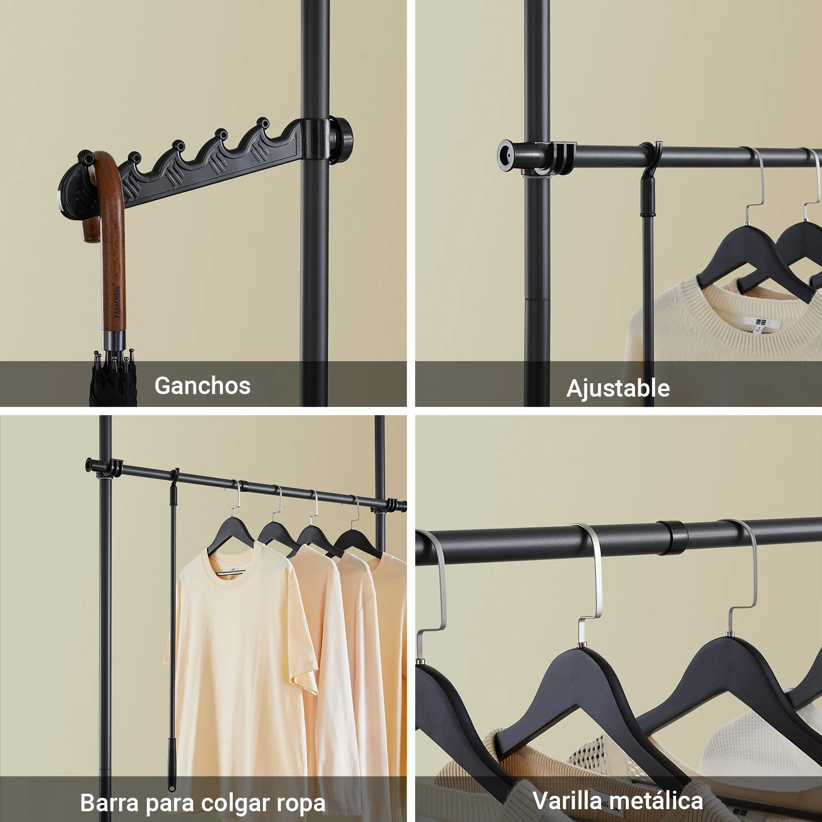 SoBuy FRG109-II-SCH Perchero Extensible con 2 Niveles Negro - Image 9