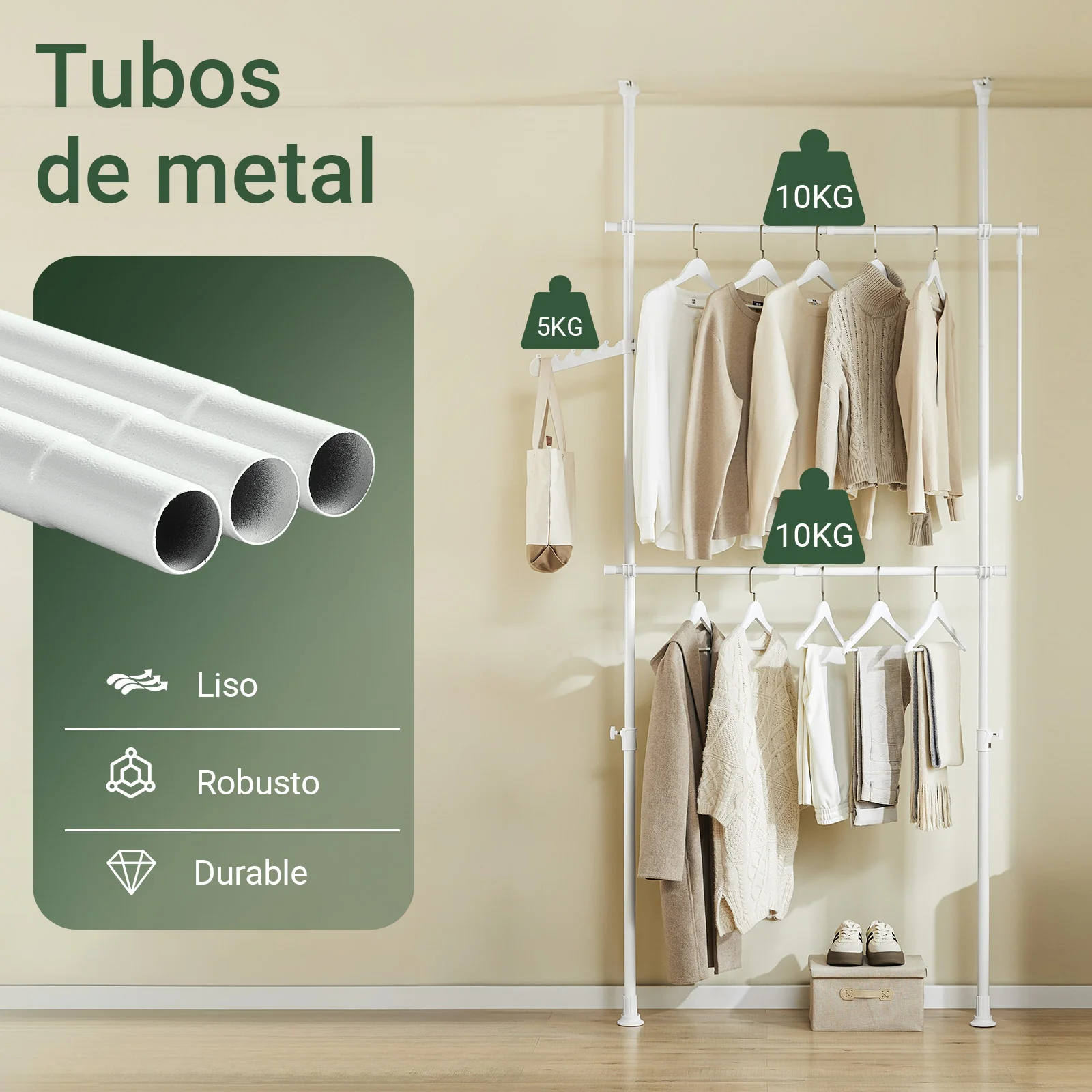 SoBuy FRG109-II-W Perchero Extensible con 2 Niveles Blanco - Image 5