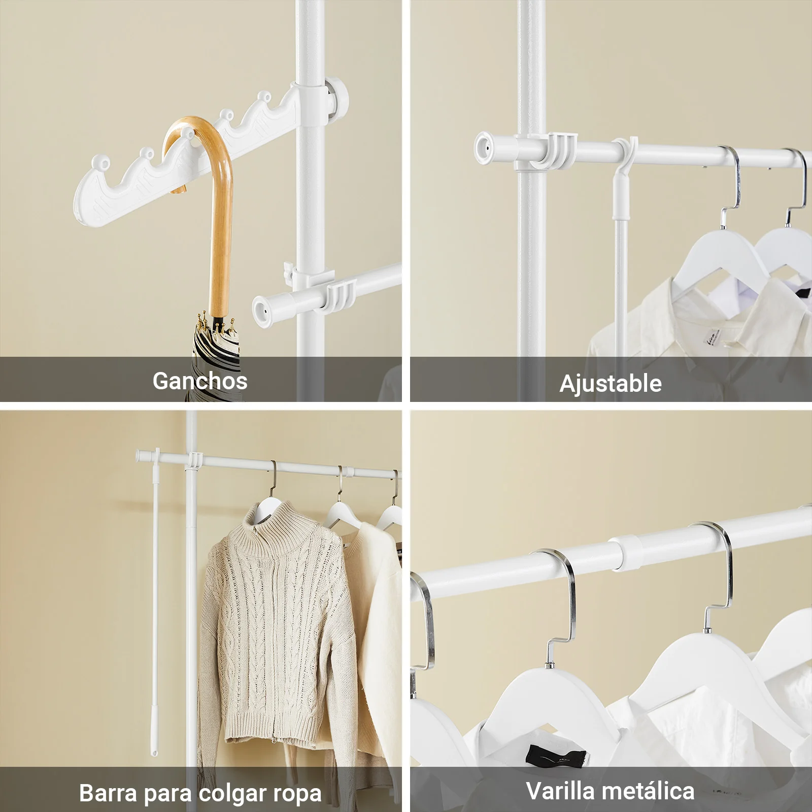 SoBuy FRG109-II-W Perchero Extensible con 2 Niveles Blanco - Image 8