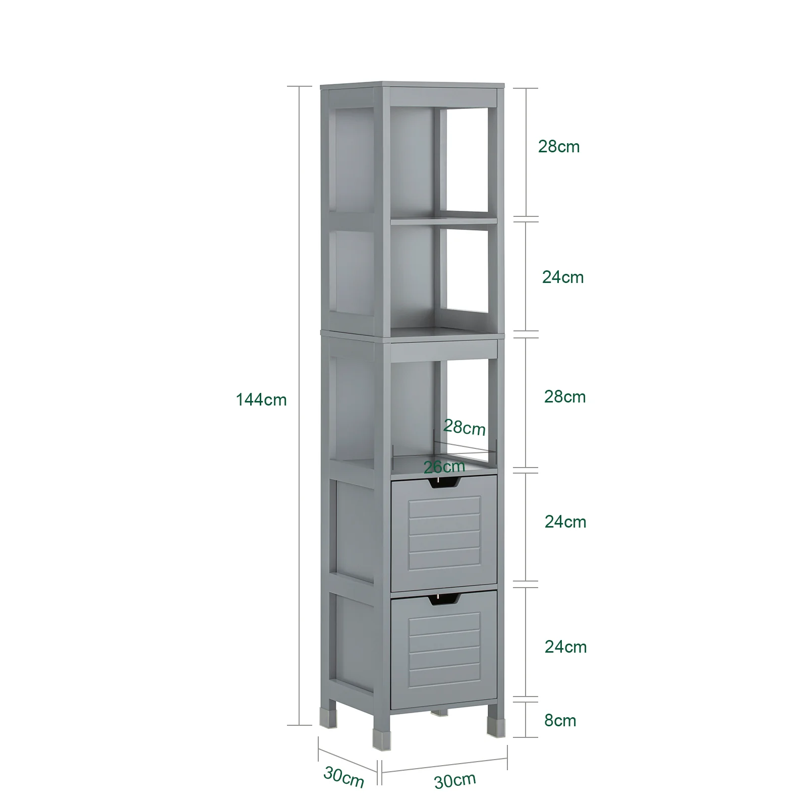 SoBuy FRG126-SG Armario alto de Baño con 3 Estantes y 2 cajones Gris - Image 3