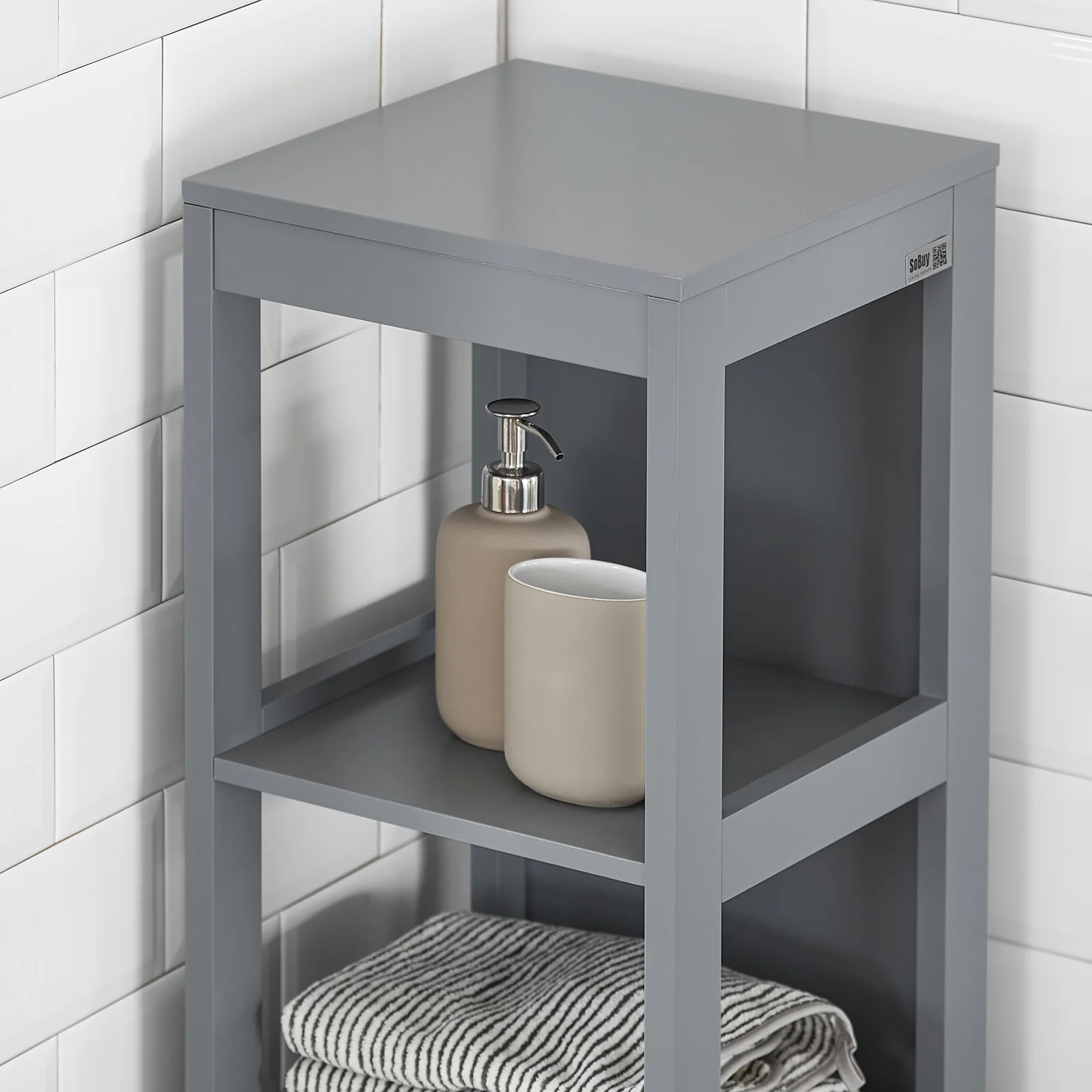 SoBuy FRG126-SG Armario alto de Baño con 3 Estantes y 2 cajones Gris - Image 6
