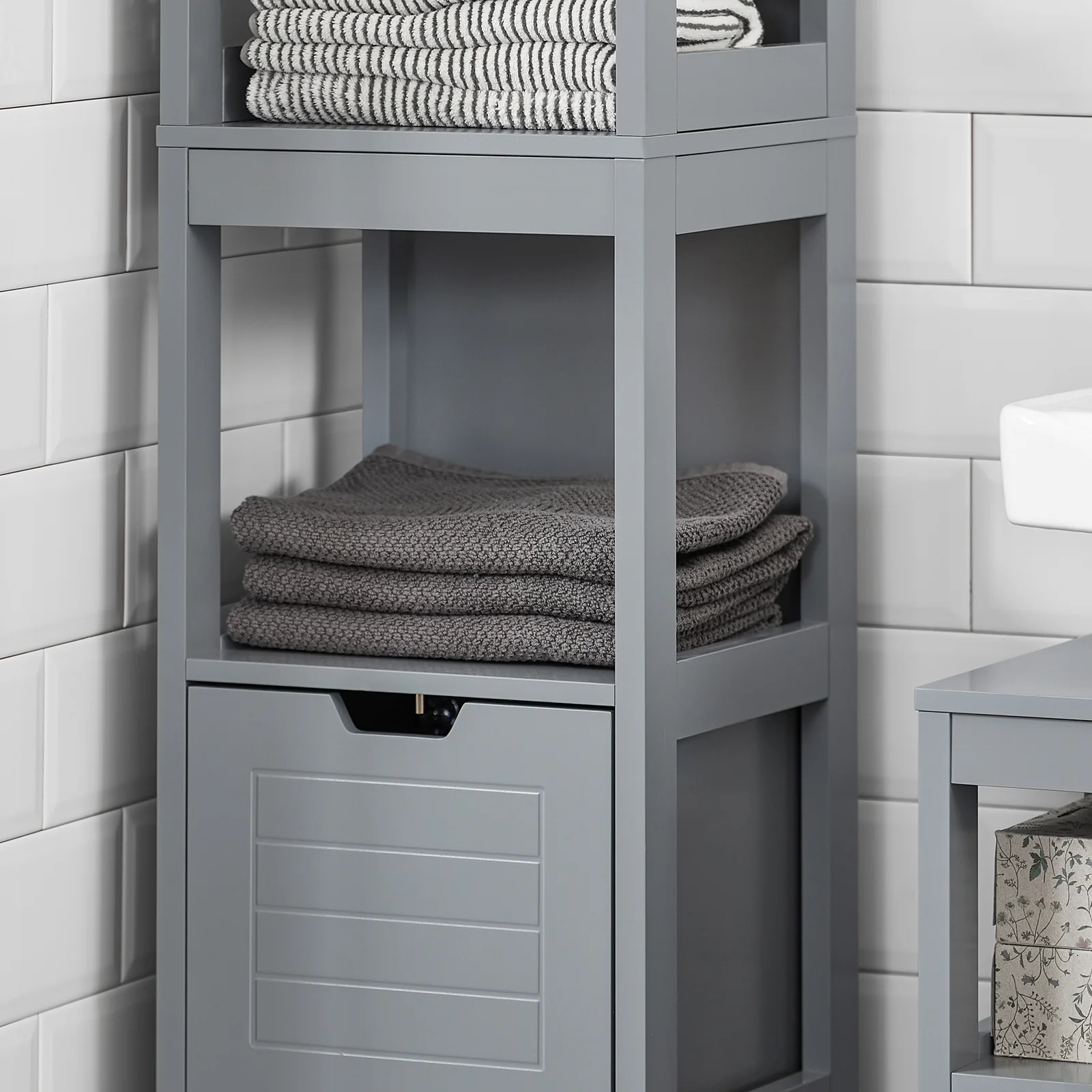 SoBuy FRG126-SG Armario alto de Baño con 3 Estantes y 2 cajones Gris - Image 7
