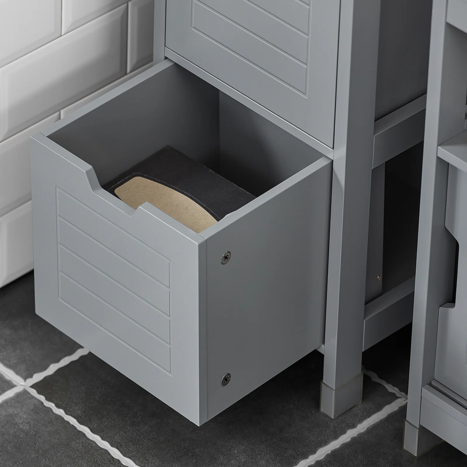 SoBuy FRG126-SG Armario alto de Baño con 3 Estantes y 2 cajones Gris - Image 9