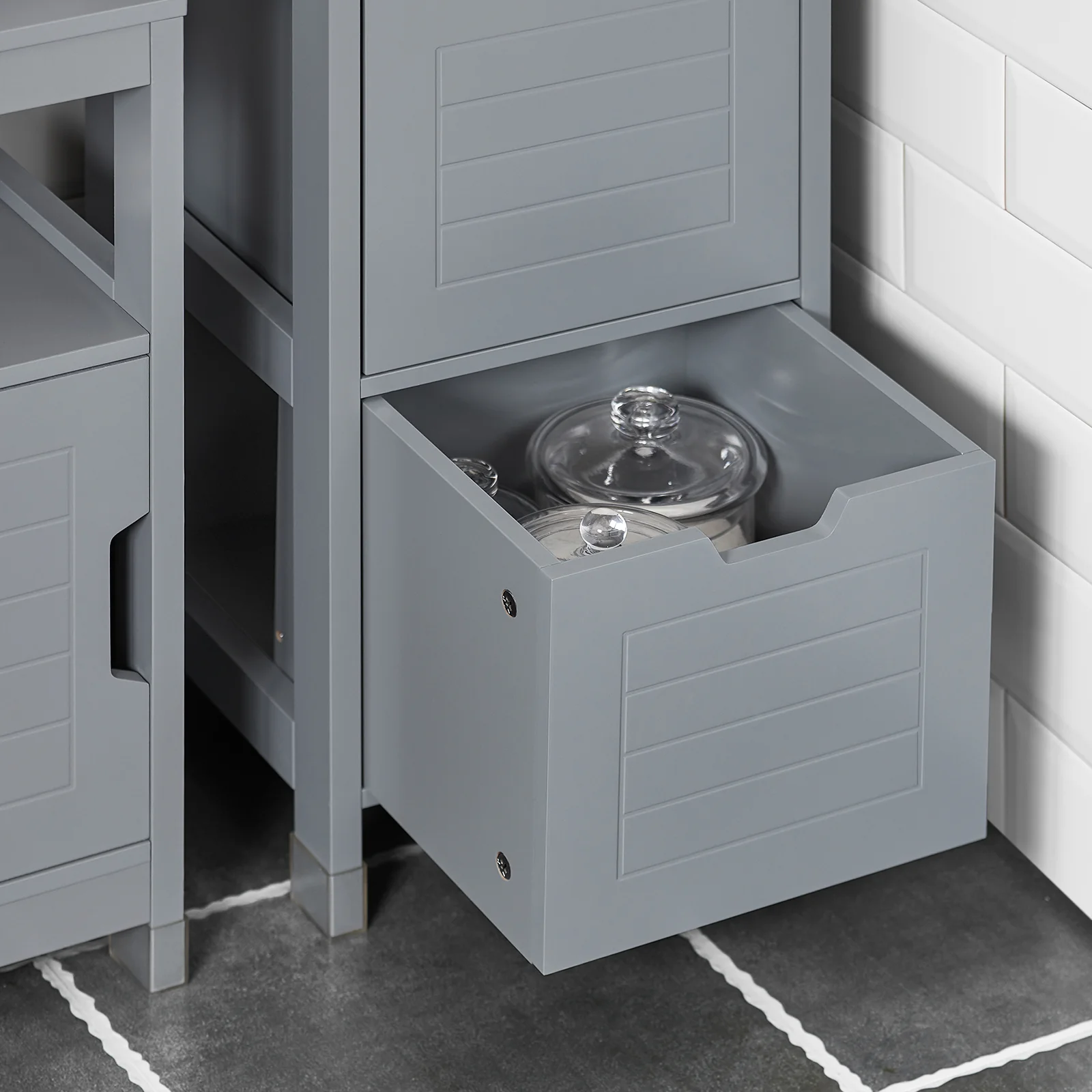 SoBuy FRG127-SG Mueble Columna de Baño con 1 Estante y 2 cajónes Gris - Image 7