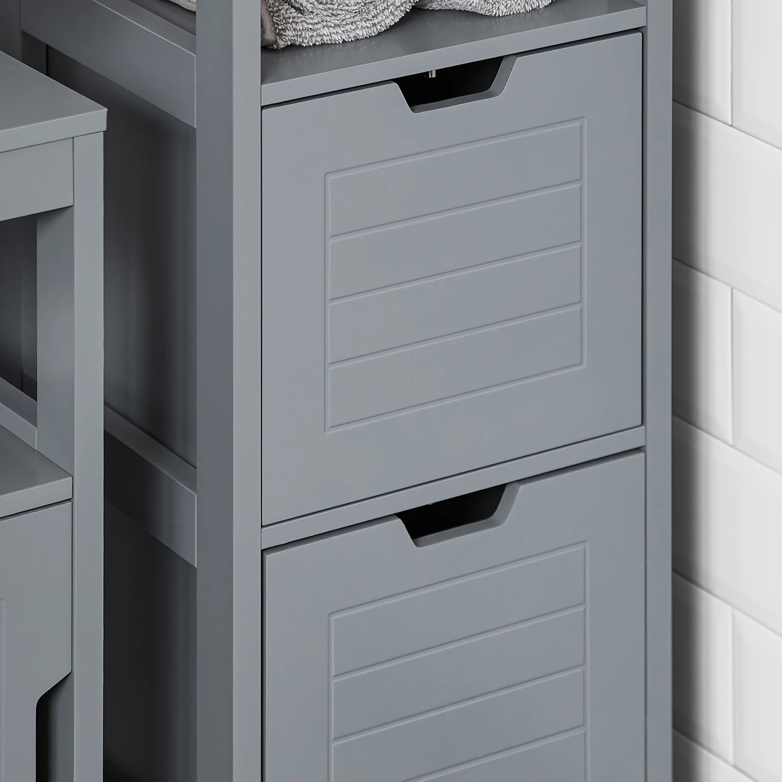 SoBuy FRG127-SG Mueble Columna de Baño con 1 Estante y 2 cajónes Gris - Image 8