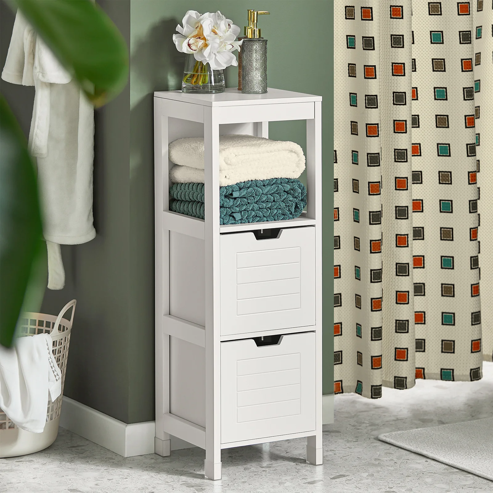 SoBuy FRG127-W Mueble Columna de Baño con 1 Estante y 2 cajones Blanco - Image 5