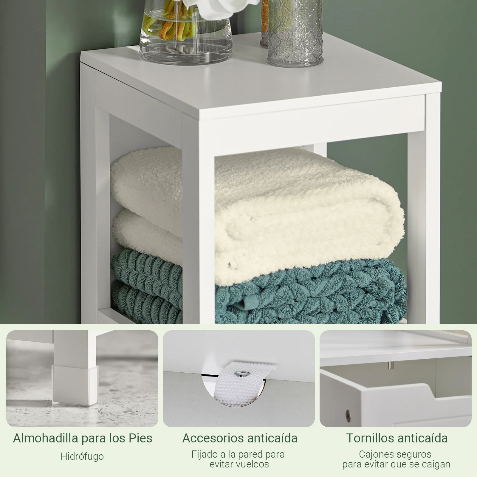 SoBuy FRG127-W Mueble Columna de Baño con 1 Estante y 2 cajones Blanco - Image 6