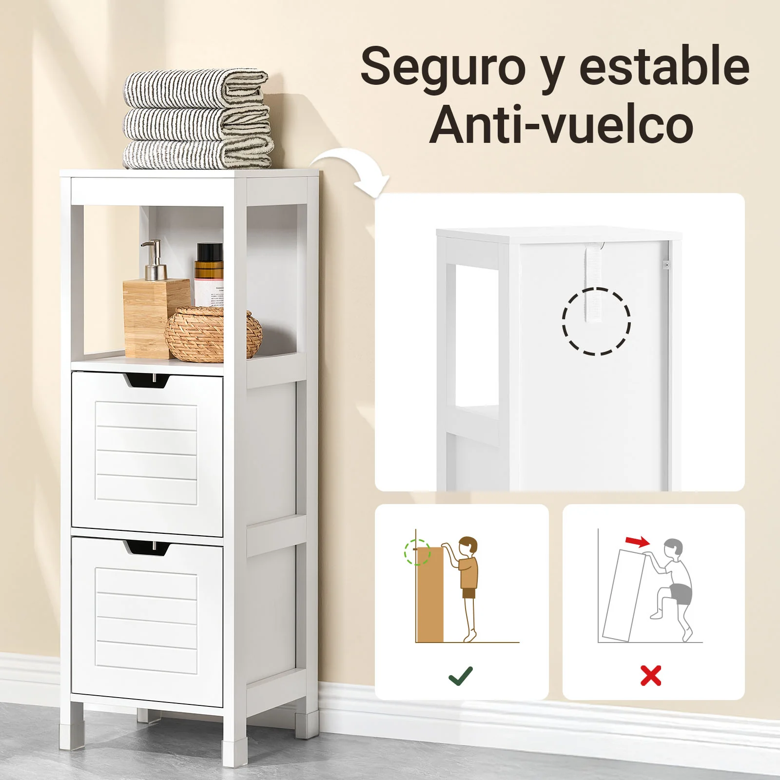 SoBuy FRG127-W Mueble Columna de Baño con 1 Estante y 2 cajones Blanco - Image 7