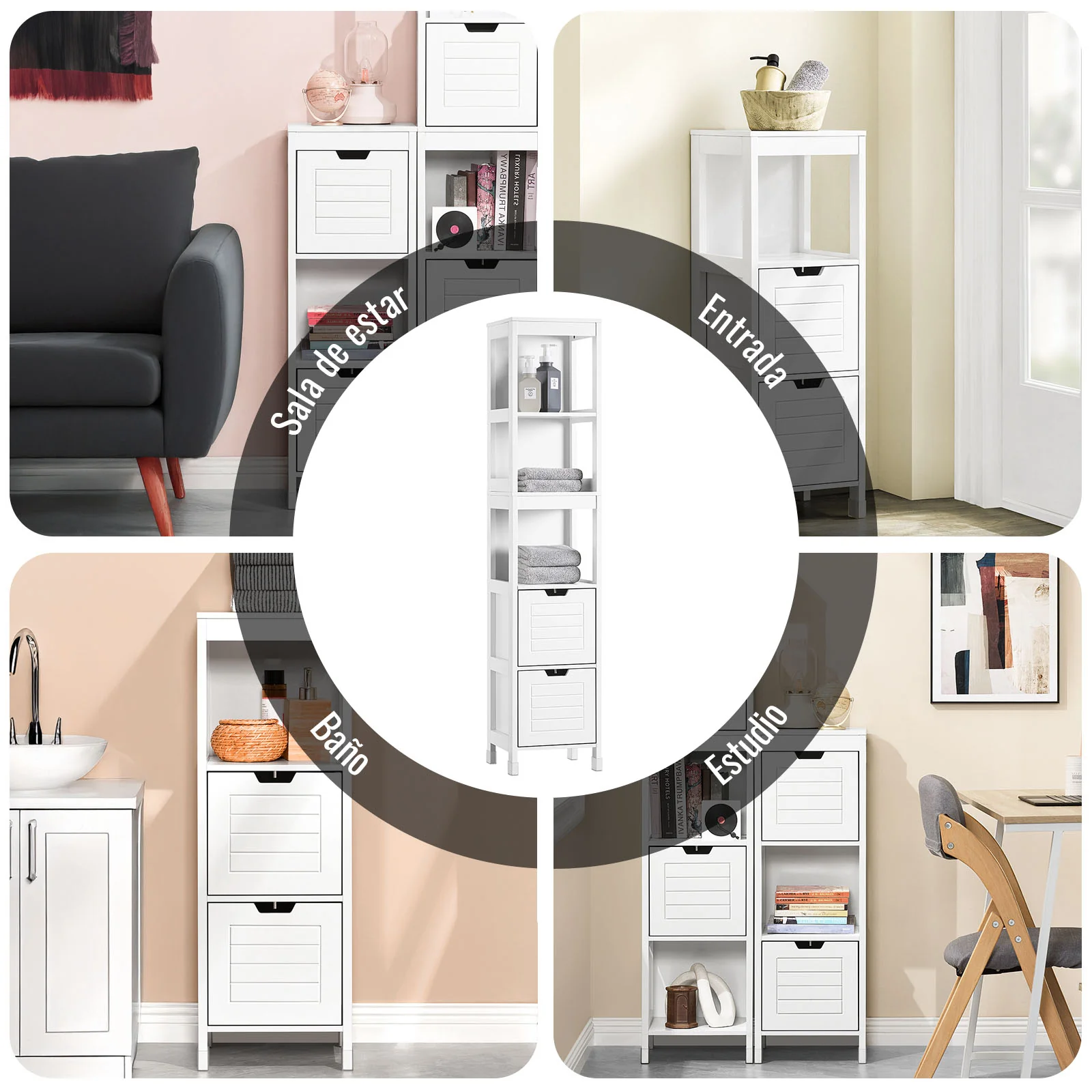 SoBuy FRG127-W Mueble Columna de Baño con 1 Estante y 2 cajones Blanco - Image 9