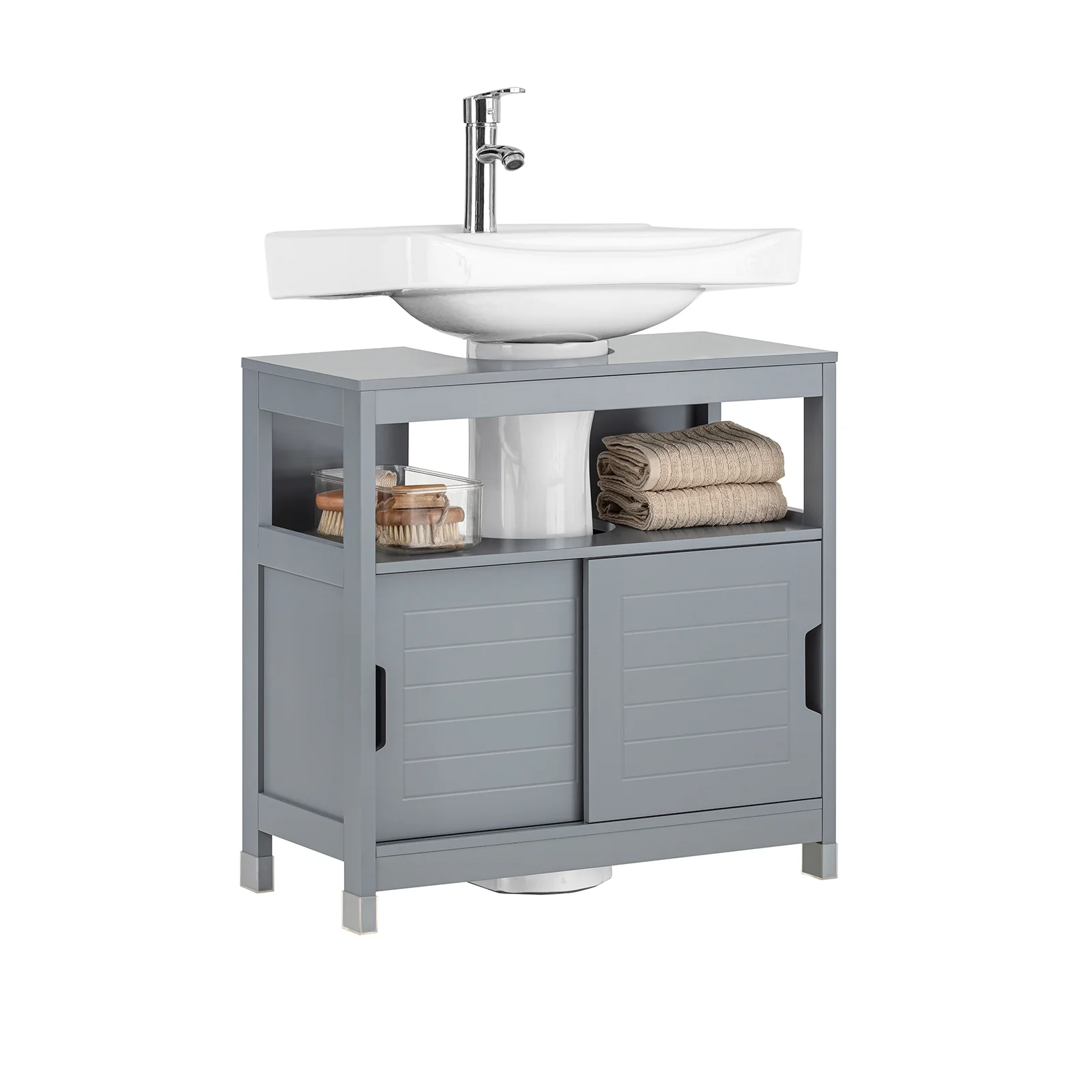 Preventa-SoBuy FRG128-II-SG Mueble para Debajo del Lavabo 1 Estante y 2 Puertas Correderas
