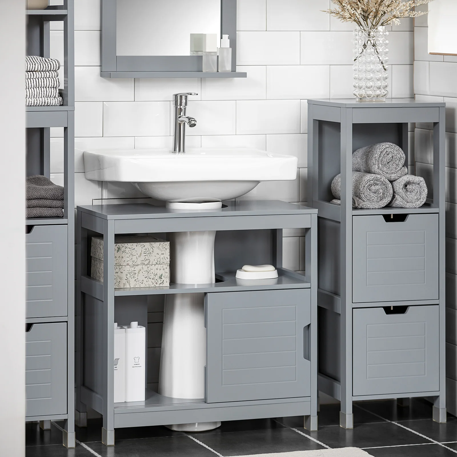 Preventa-SoBuy FRG128-II-SG Mueble para Debajo del Lavabo 1 Estante y 2 Puertas Correderas - Image 2