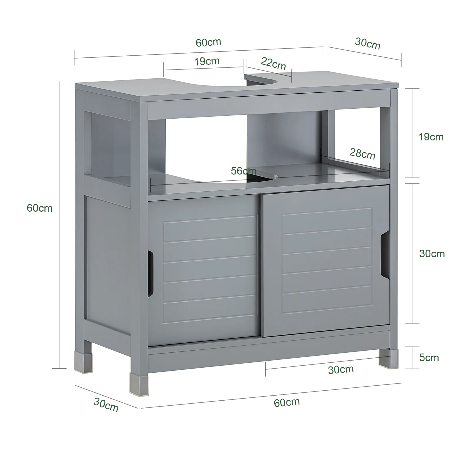 Preventa-SoBuy FRG128-II-SG Mueble para Debajo del Lavabo 1 Estante y 2 Puertas Correderas - Image 3