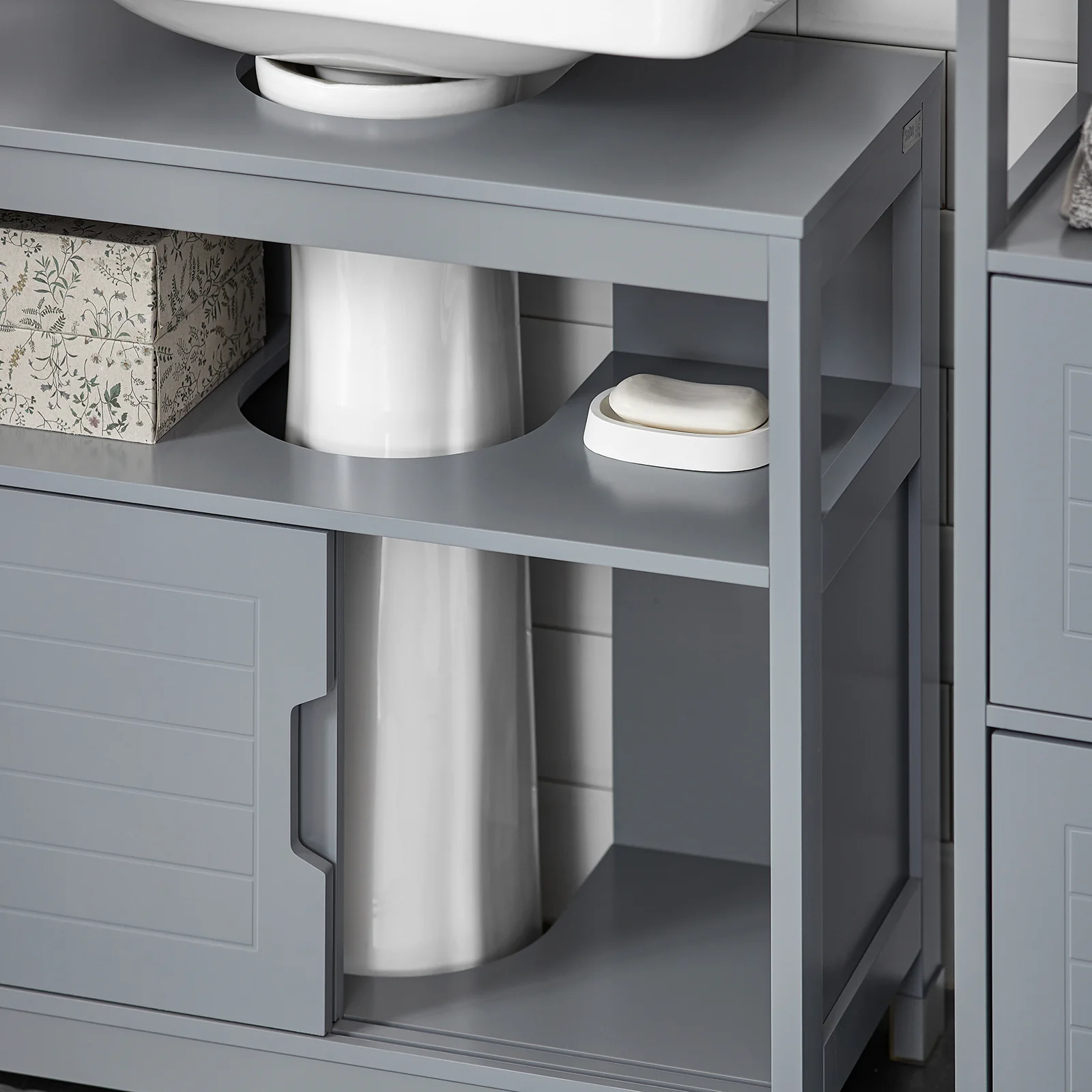 Preventa-SoBuy FRG128-II-SG Mueble para Debajo del Lavabo 1 Estante y 2 Puertas Correderas - Image 6