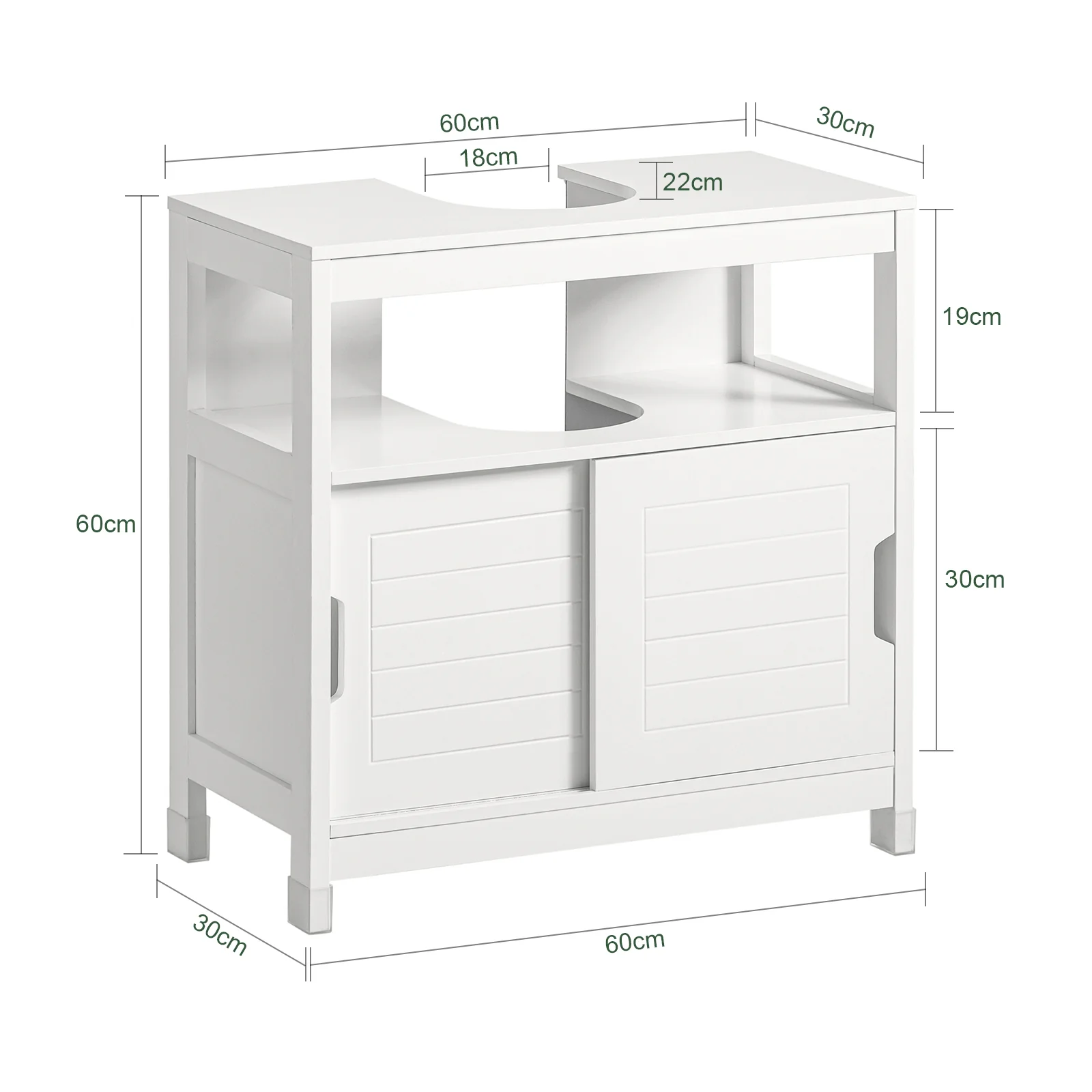 SoBuy FRG128-II-W Mueble para debajo del Lavabo con 1 Estante y 2 Puertas Blanco - Image 3