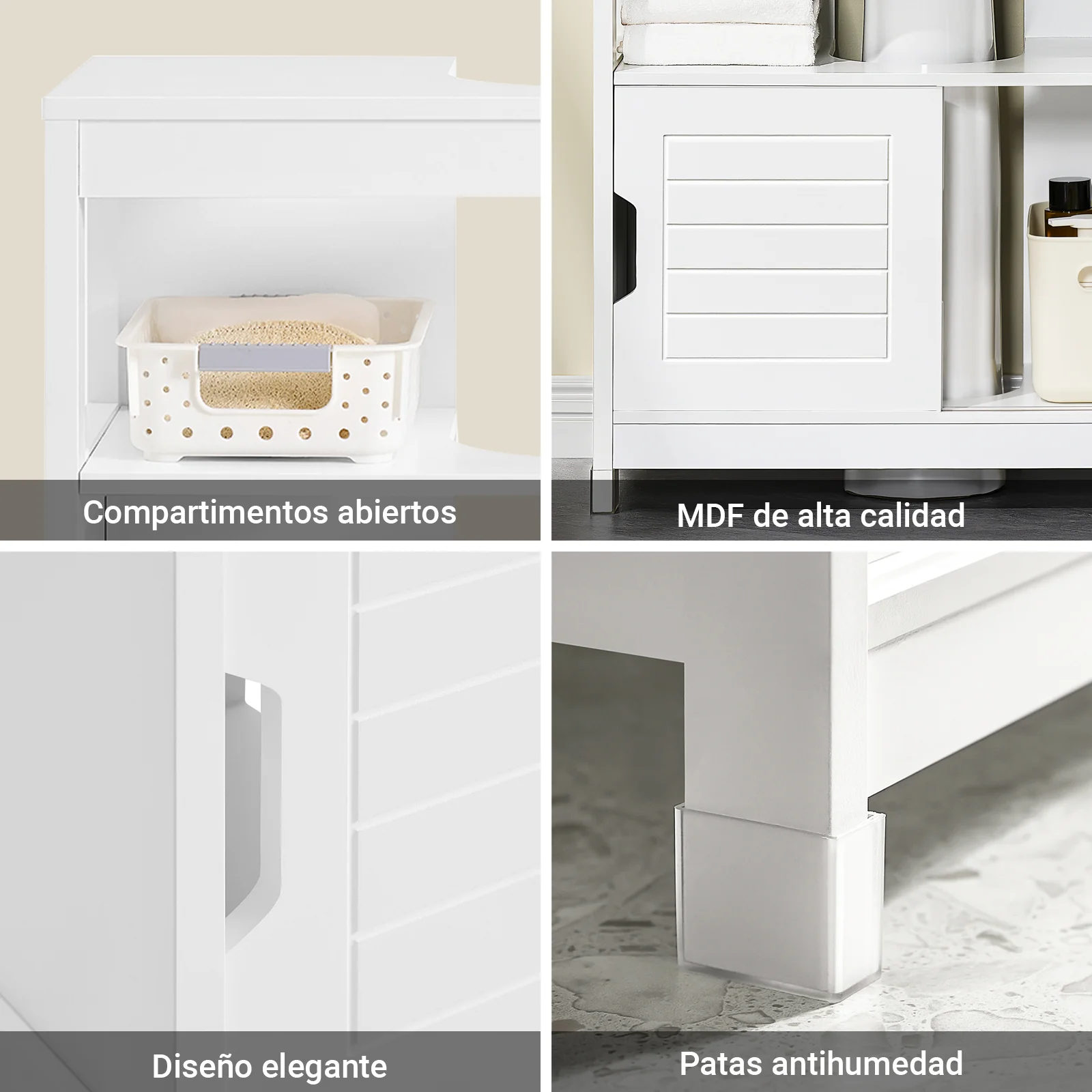 SoBuy FRG128-II-W Mueble para debajo del Lavabo con 1 Estante y 2 Puertas Blanco - Image 5