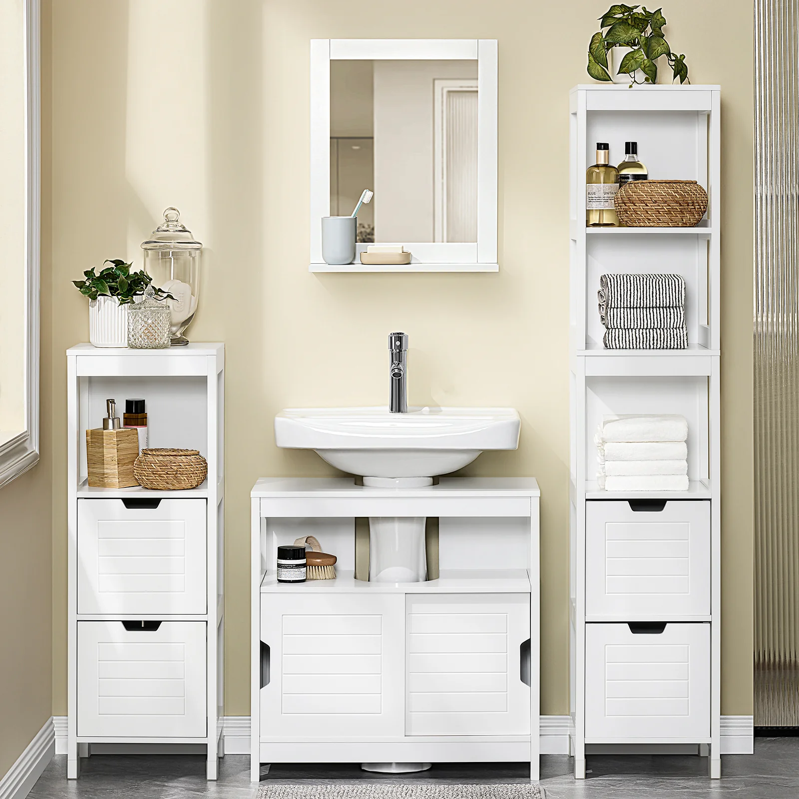SoBuy FRG128-II-W Mueble para debajo del Lavabo con 1 Estante y 2 Puertas Blanco - Image 9