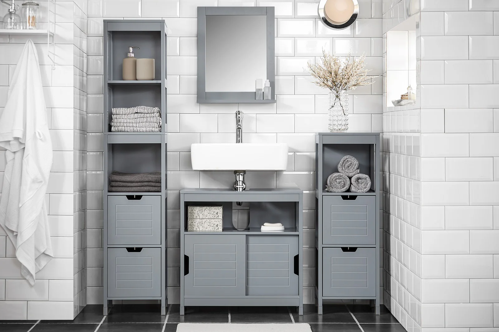 SoBuy FRG128-SG Armario para debajo del Lavabo con 1 Estante y 2 Puertas Gris - Image 4