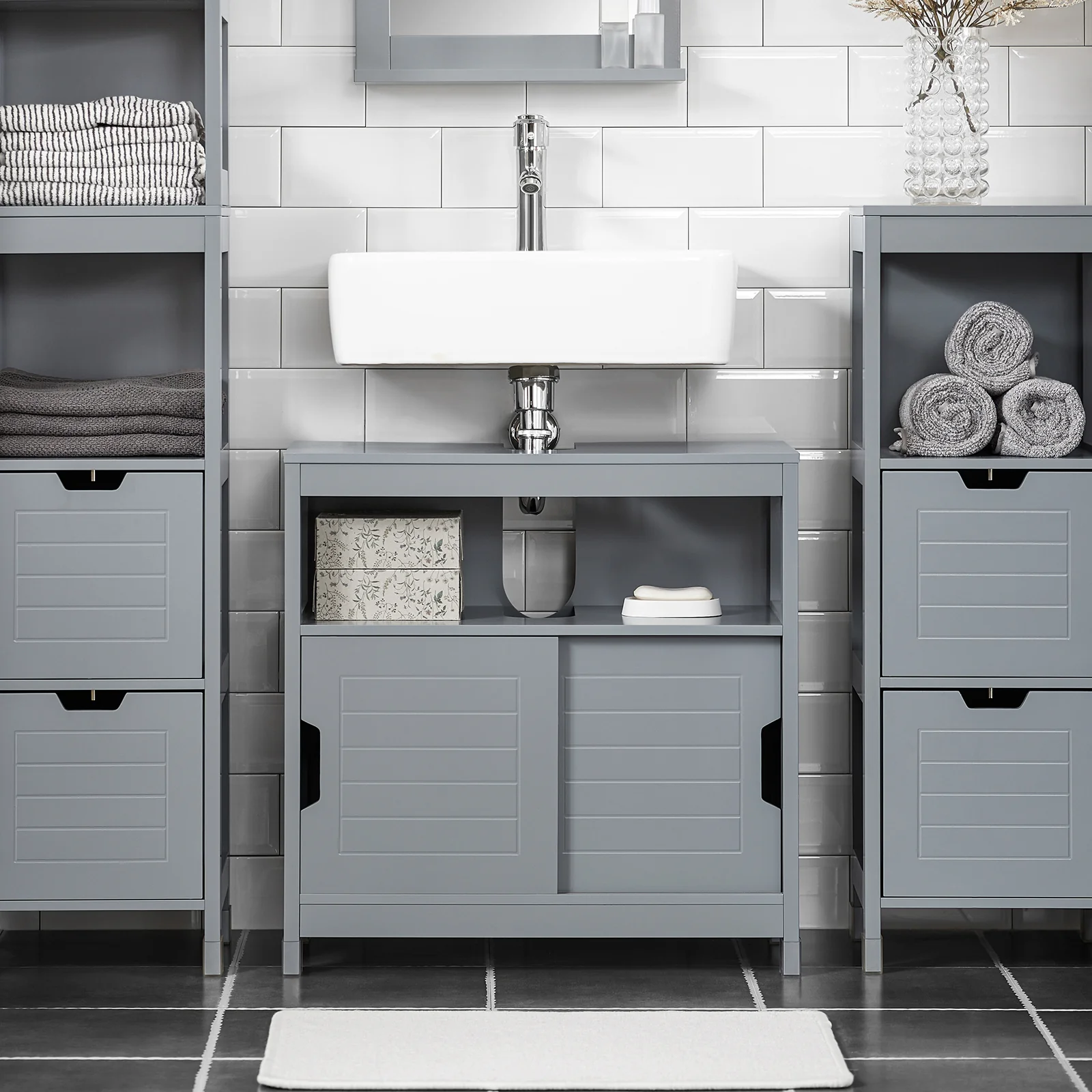 SoBuy FRG128-SG Armario para debajo del Lavabo con 1 Estante y 2 Puertas Gris - Image 5