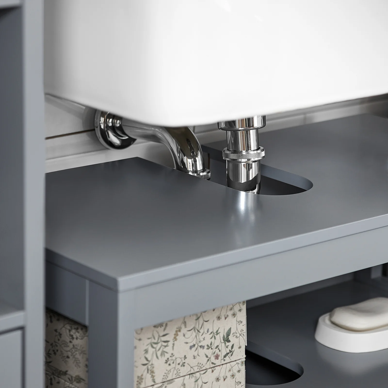 SoBuy FRG128-SG Armario para debajo del Lavabo con 1 Estante y 2 Puertas Gris - Image 6