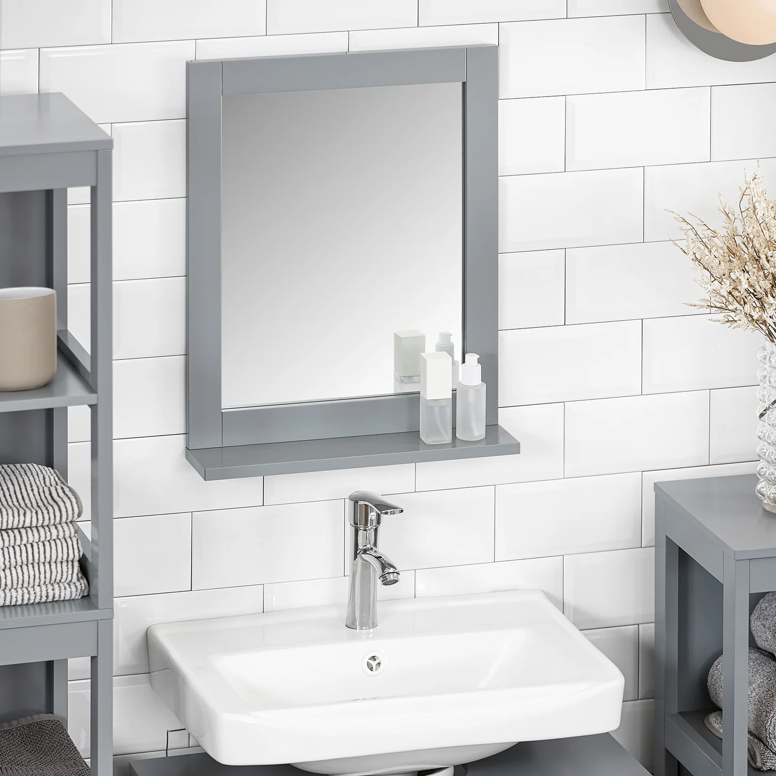 SoBuy FRG129-SG Mueble de Pared con Espejo con 1 Estante Gris - Image 4