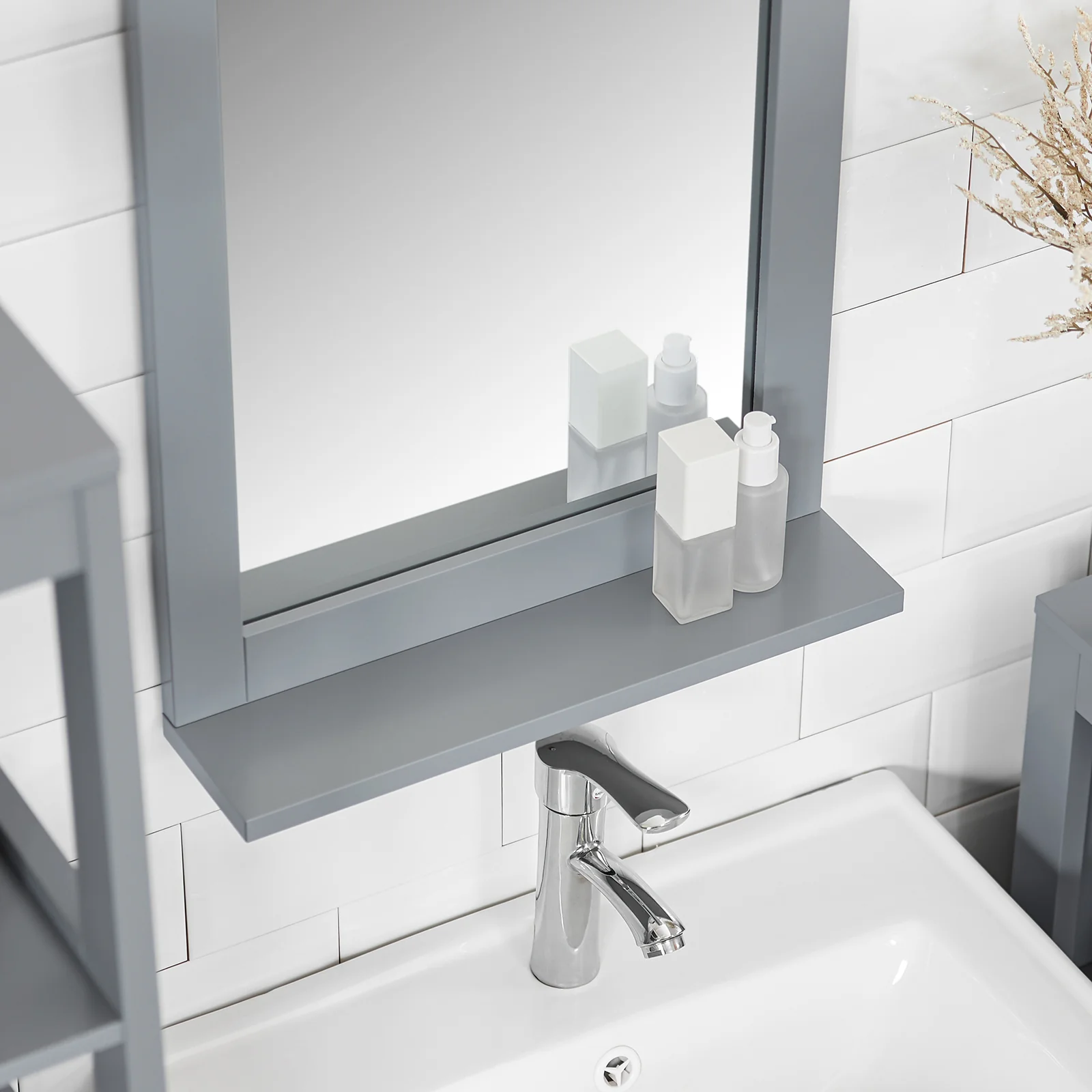 SoBuy FRG129-SG Mueble de Pared con Espejo con 1 Estante Gris - Image 6