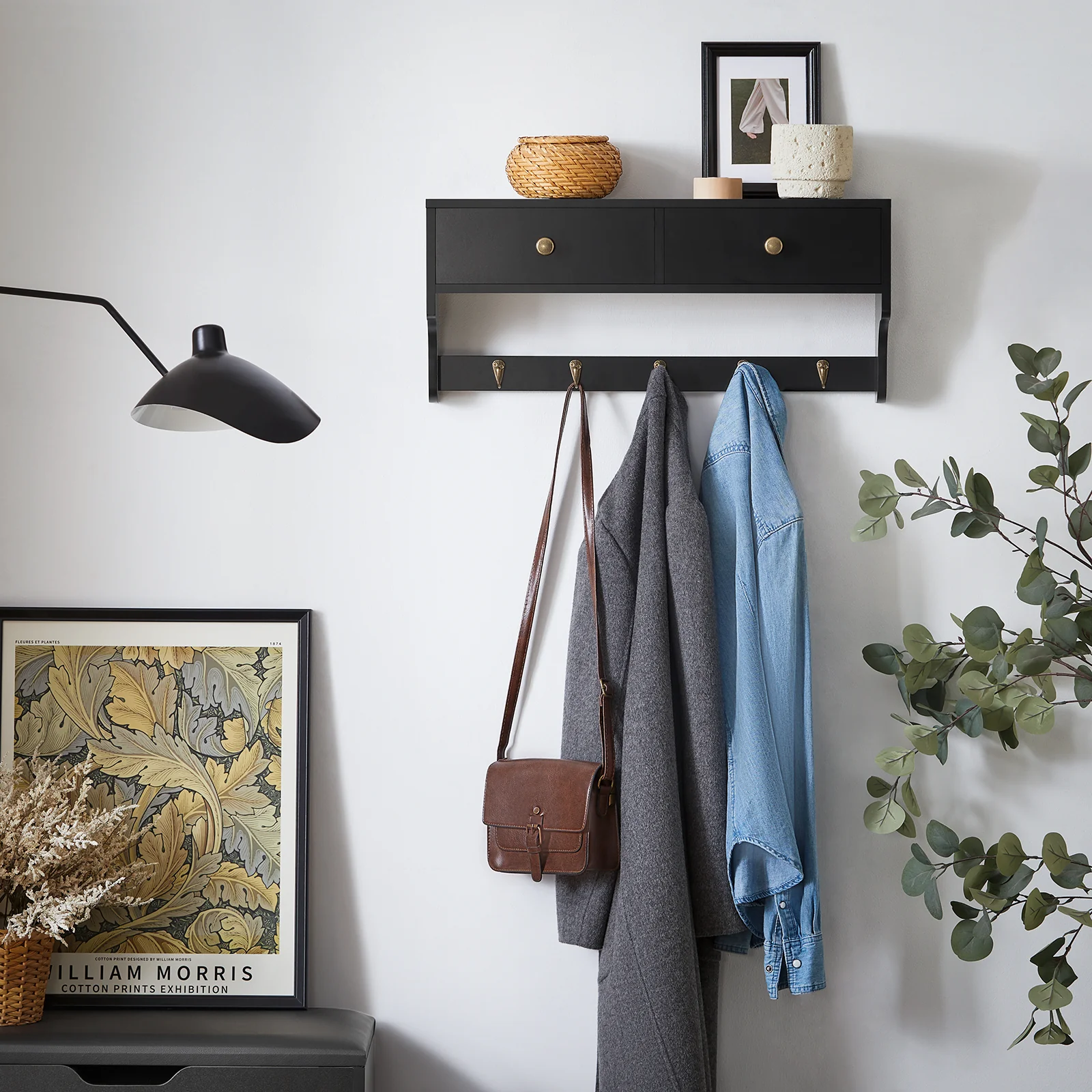 SoBuy FRG178-SCH Estantería moderna de pared con 5 ganchos y 2 cajones 60 x 15 x 27 cm - Image 4