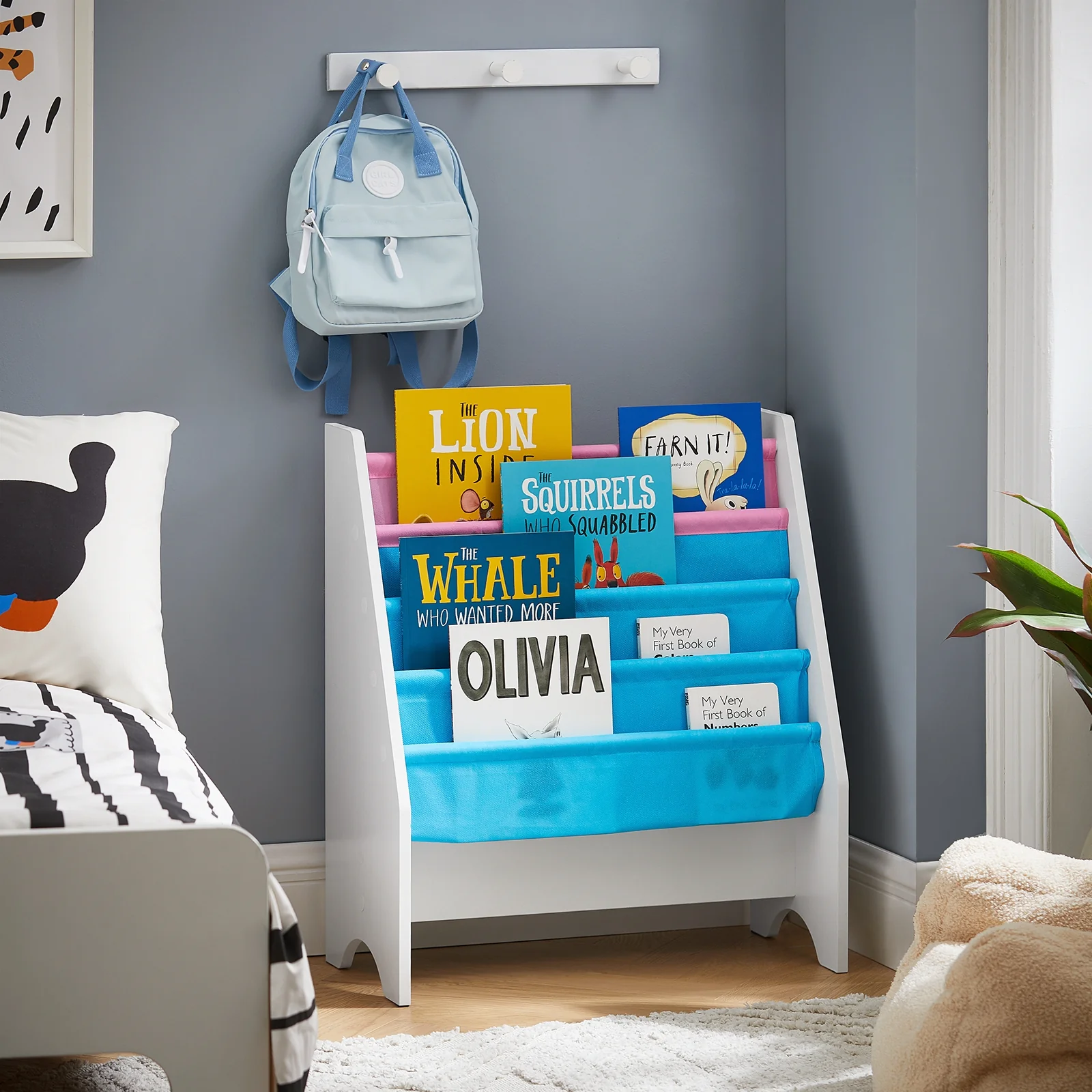 SoBuy FRG225-F Librería Infantil para niños con 4 boslas de azúl y rosa - Image 2