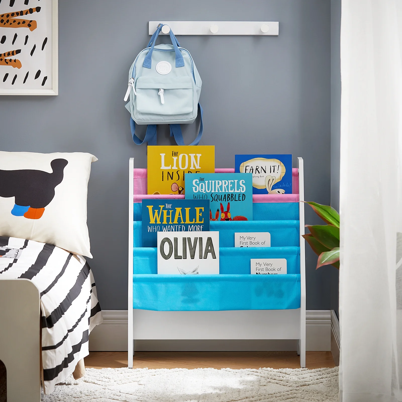 SoBuy FRG225-F Librería Infantil para niños con 4 boslas de azúl y rosa - Image 4
