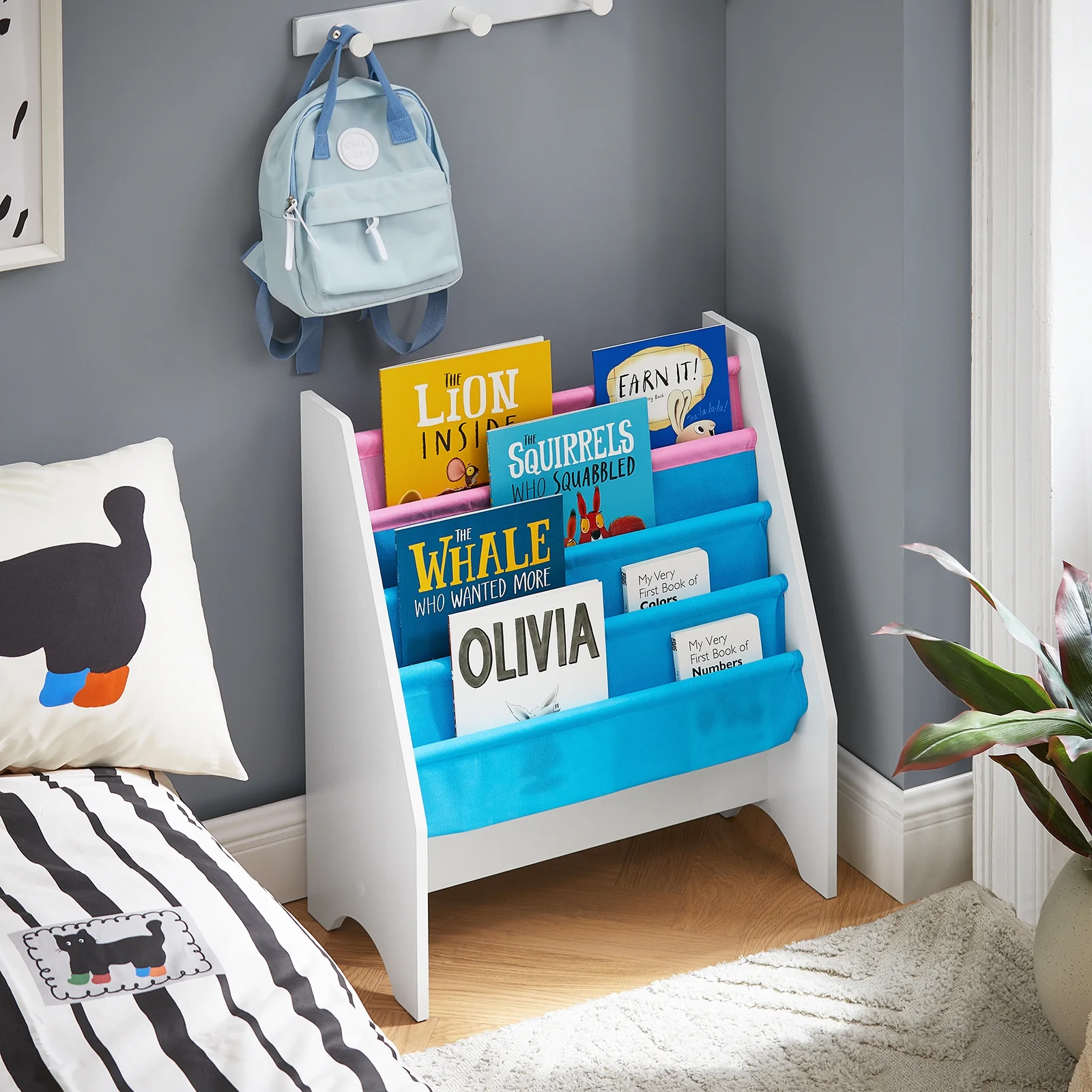 SoBuy FRG225-F Librería Infantil para niños con 4 boslas de azúl y rosa - Image 5