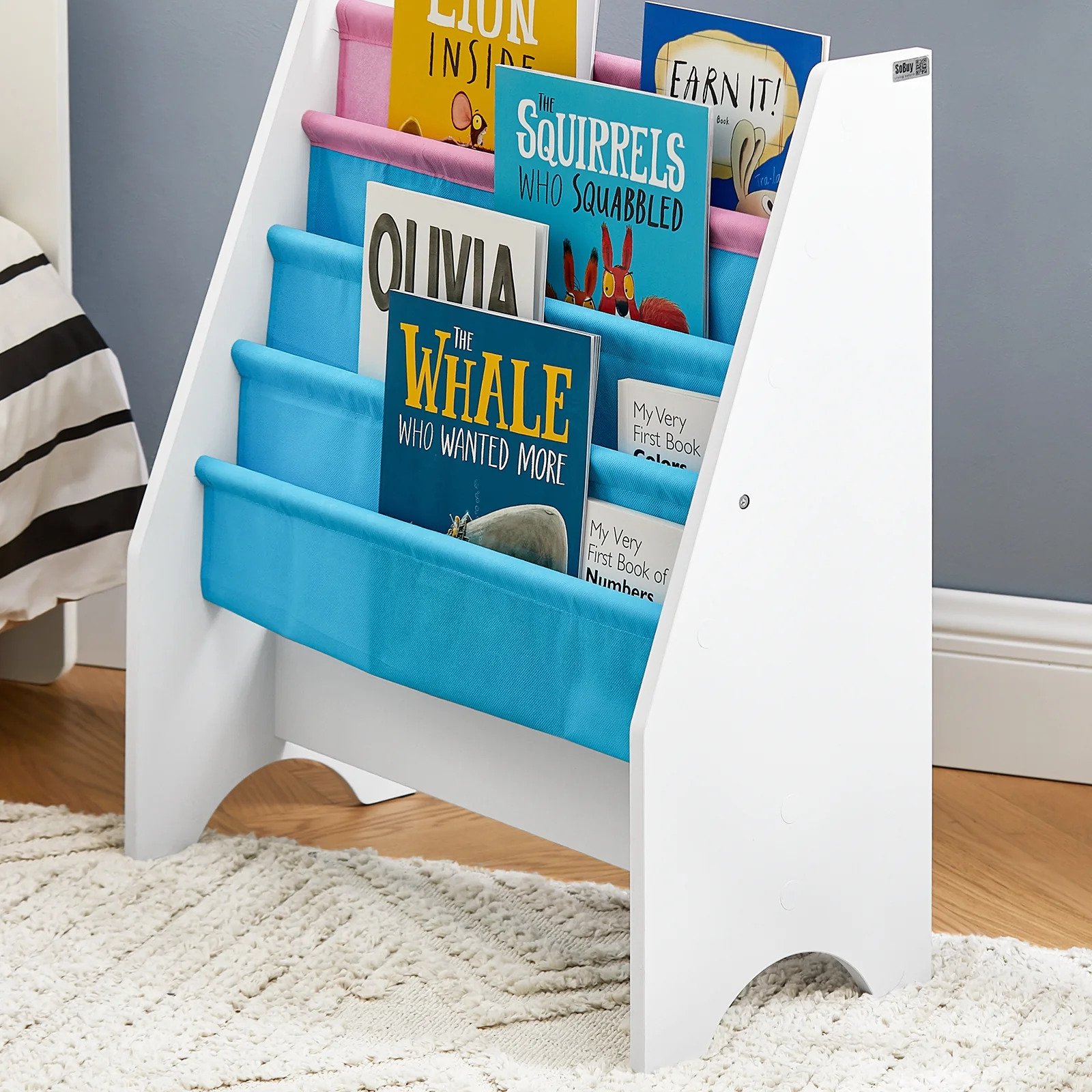 SoBuy FRG225-F Librería Infantil para niños con 4 boslas de azúl y rosa - Image 9