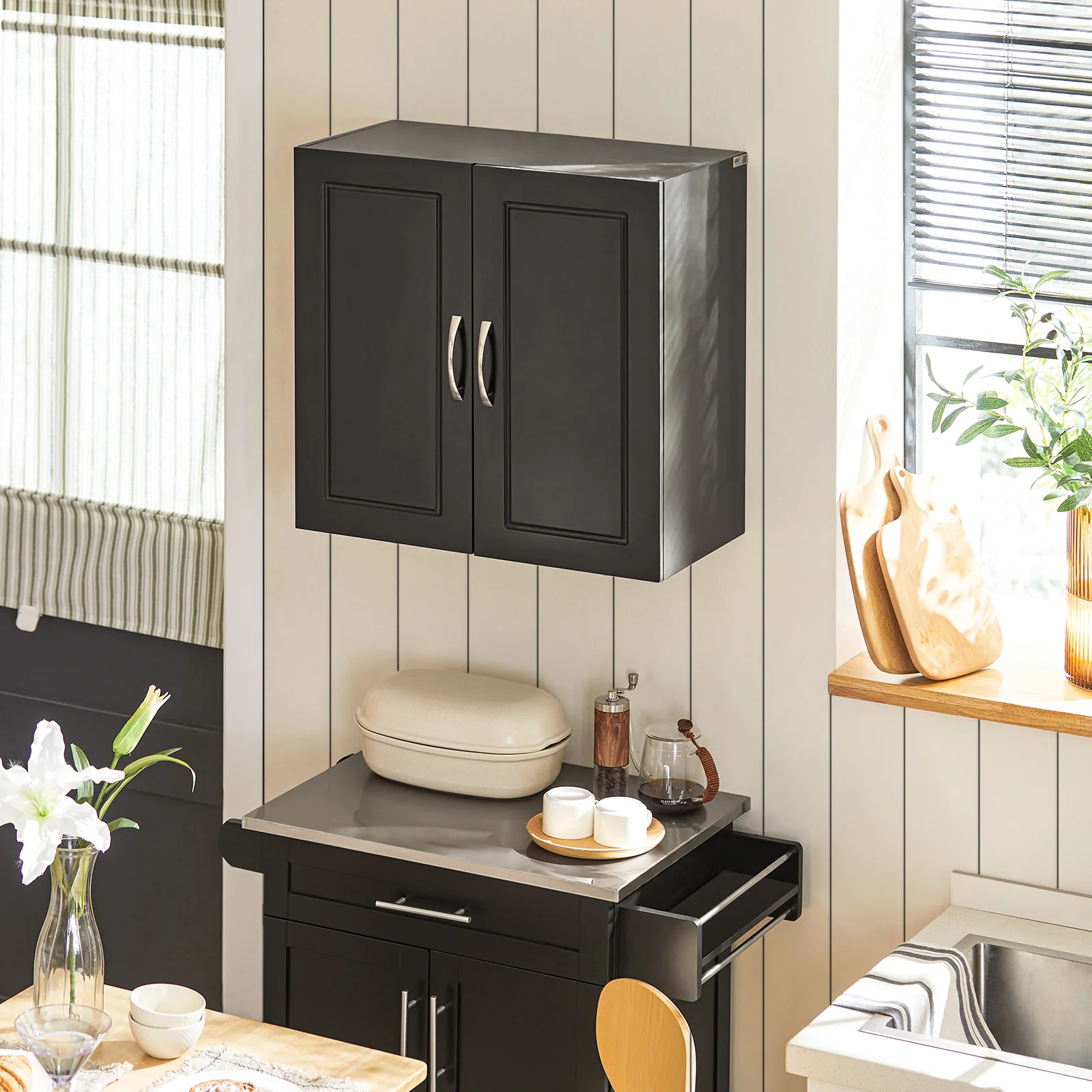 SoBuy FRG231-SCH Mueble de Pared Armario suspendido con 2 Puertas Negro - Image 4