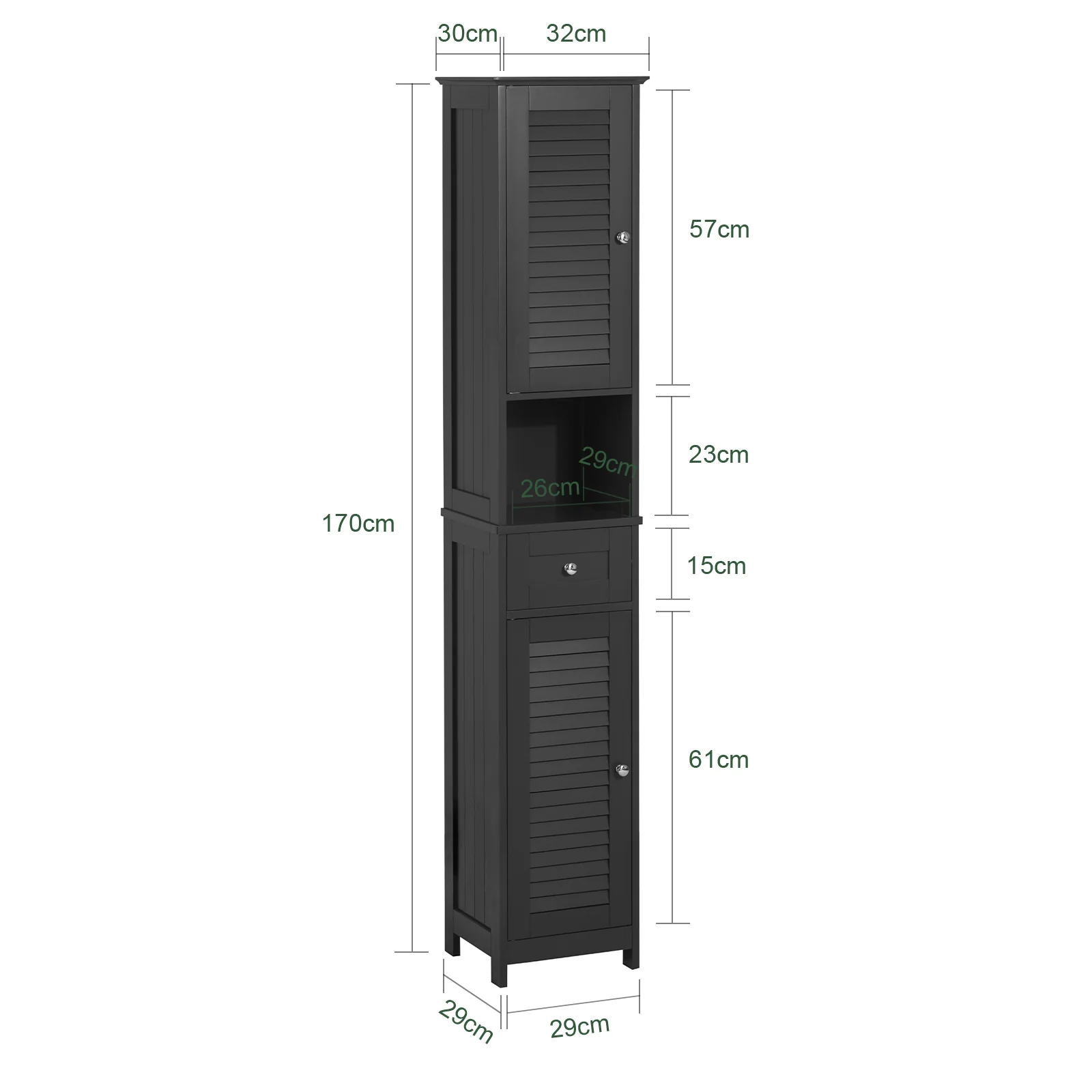 SoBuy FRG236-DG Armario alto de Baño 2 Puertas y 1 cajón Gris - Image 3