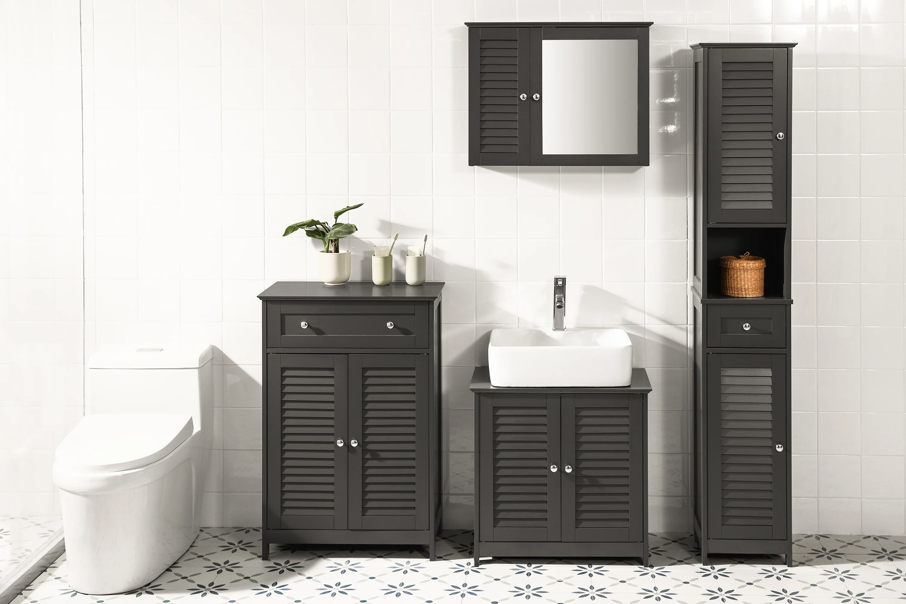 SoBuy FRG236-DG Armario alto de Baño 2 Puertas y 1 cajón Gris - Image 4
