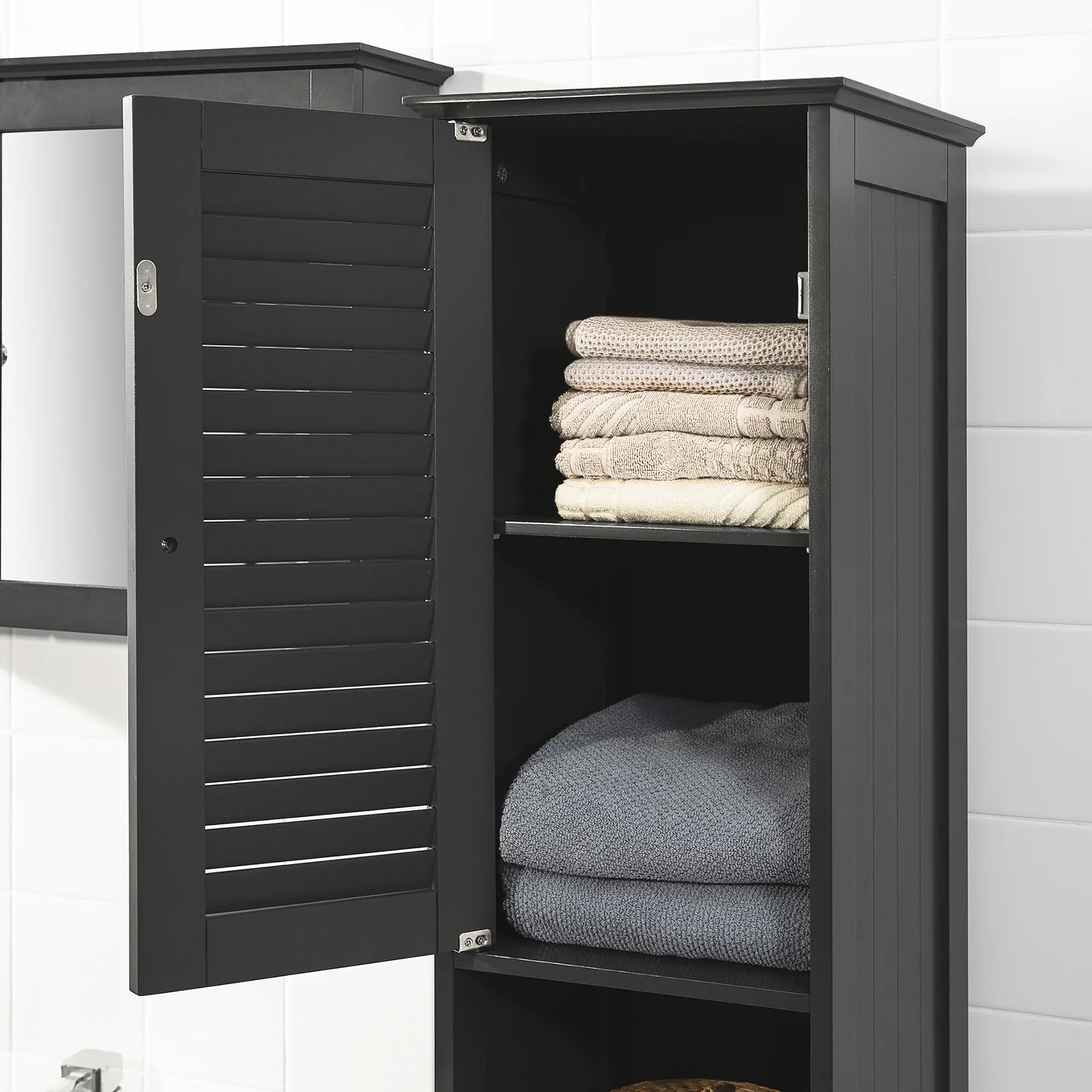 SoBuy FRG236-DG Armario alto de Baño 2 Puertas y 1 cajón Gris - Image 5