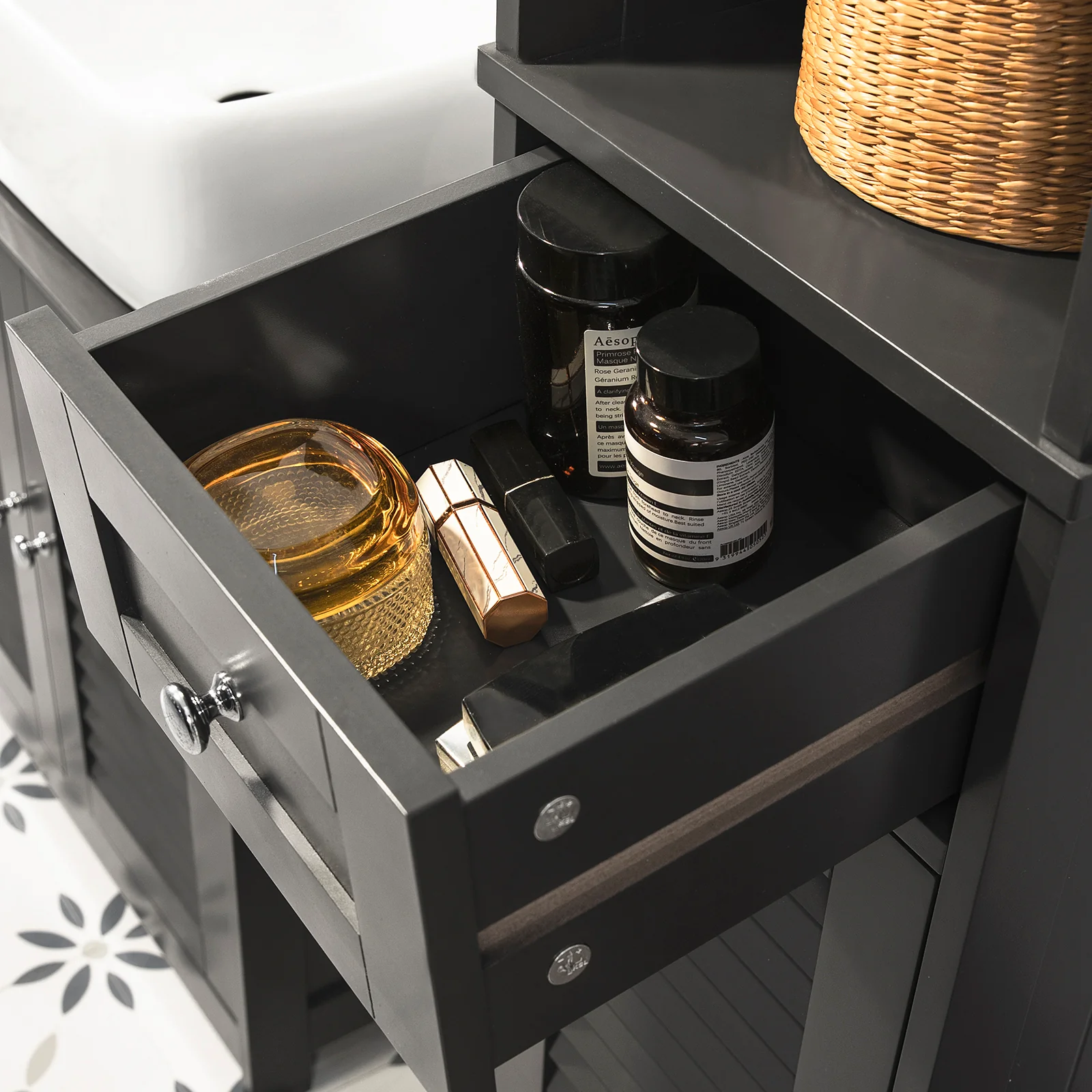 SoBuy FRG236-DG Armario alto de Baño 2 Puertas y 1 cajón Gris - Image 6