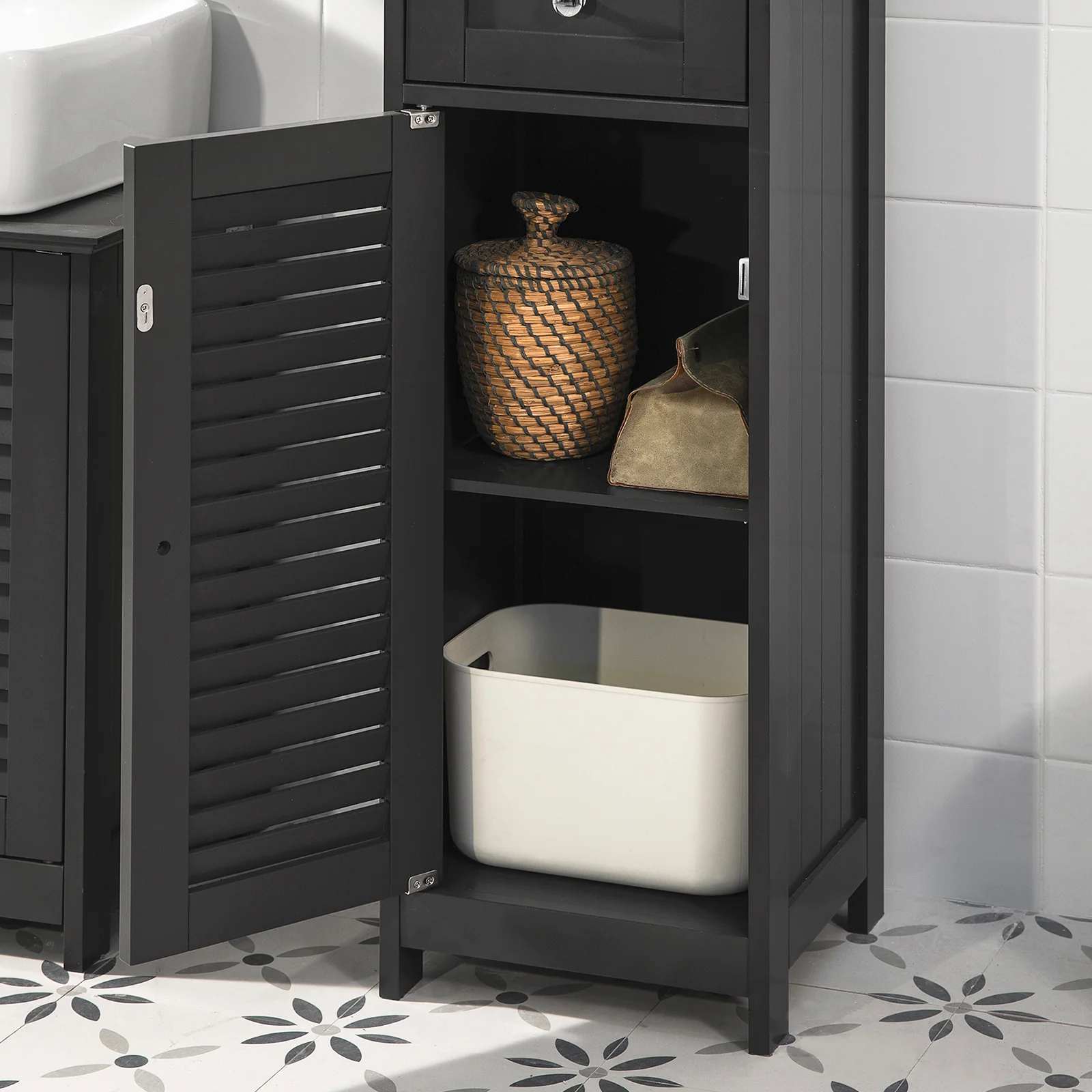 SoBuy FRG236-DG Armario alto de Baño 2 Puertas y 1 cajón Gris - Image 7