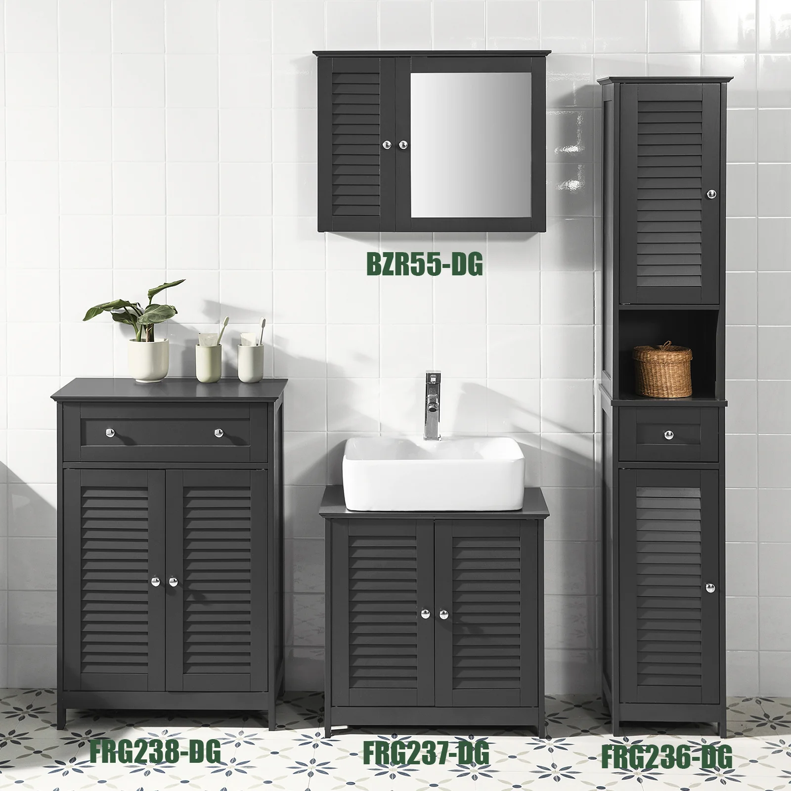 SoBuy FRG236-DG Armario alto de Baño 2 Puertas y 1 cajón Gris - Image 9