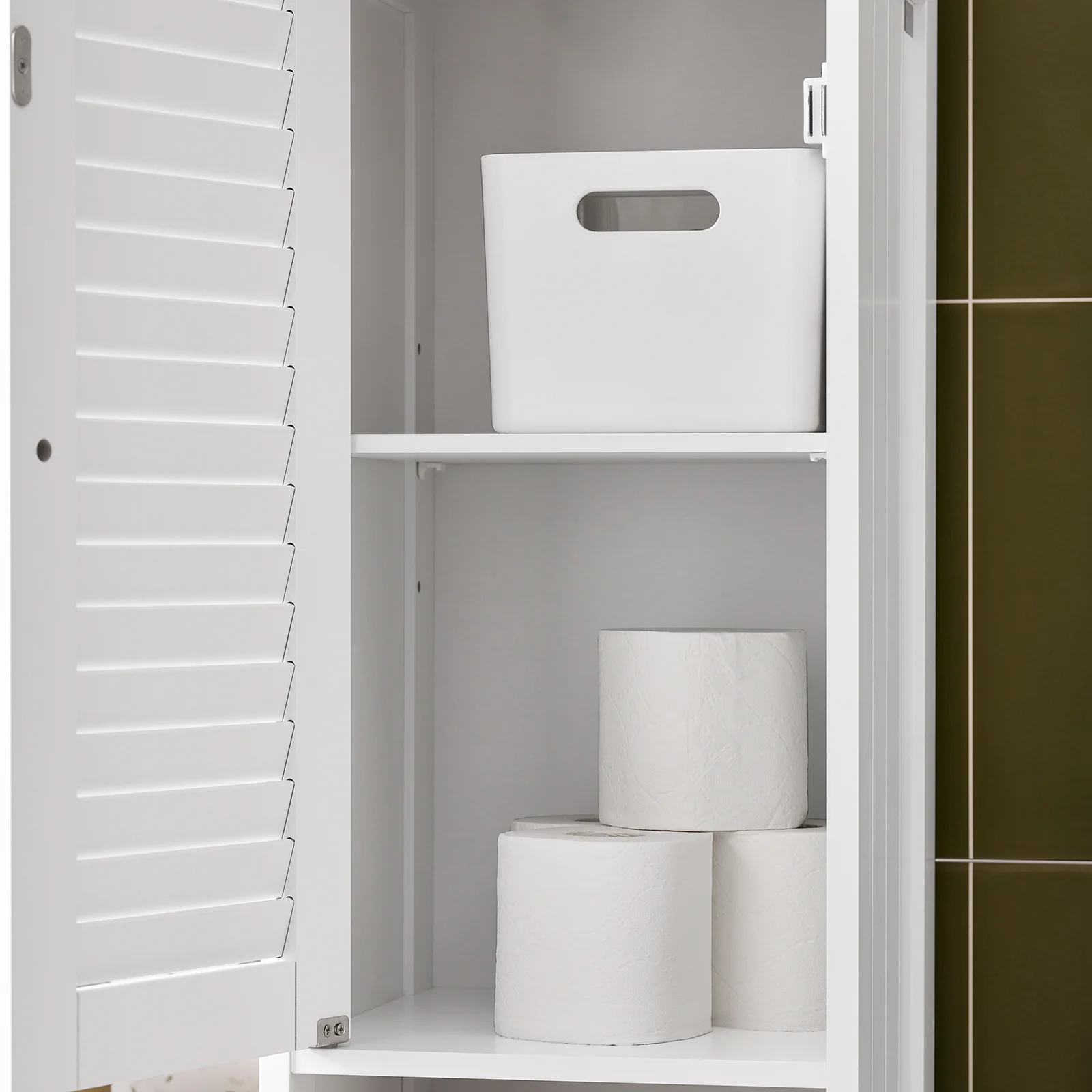 SoBuy FRG236-WN Armario de Baño con 1 Compartimento Abierto 2 Puertas y 1 Cajón 32 x 30 x170cm - Image 8