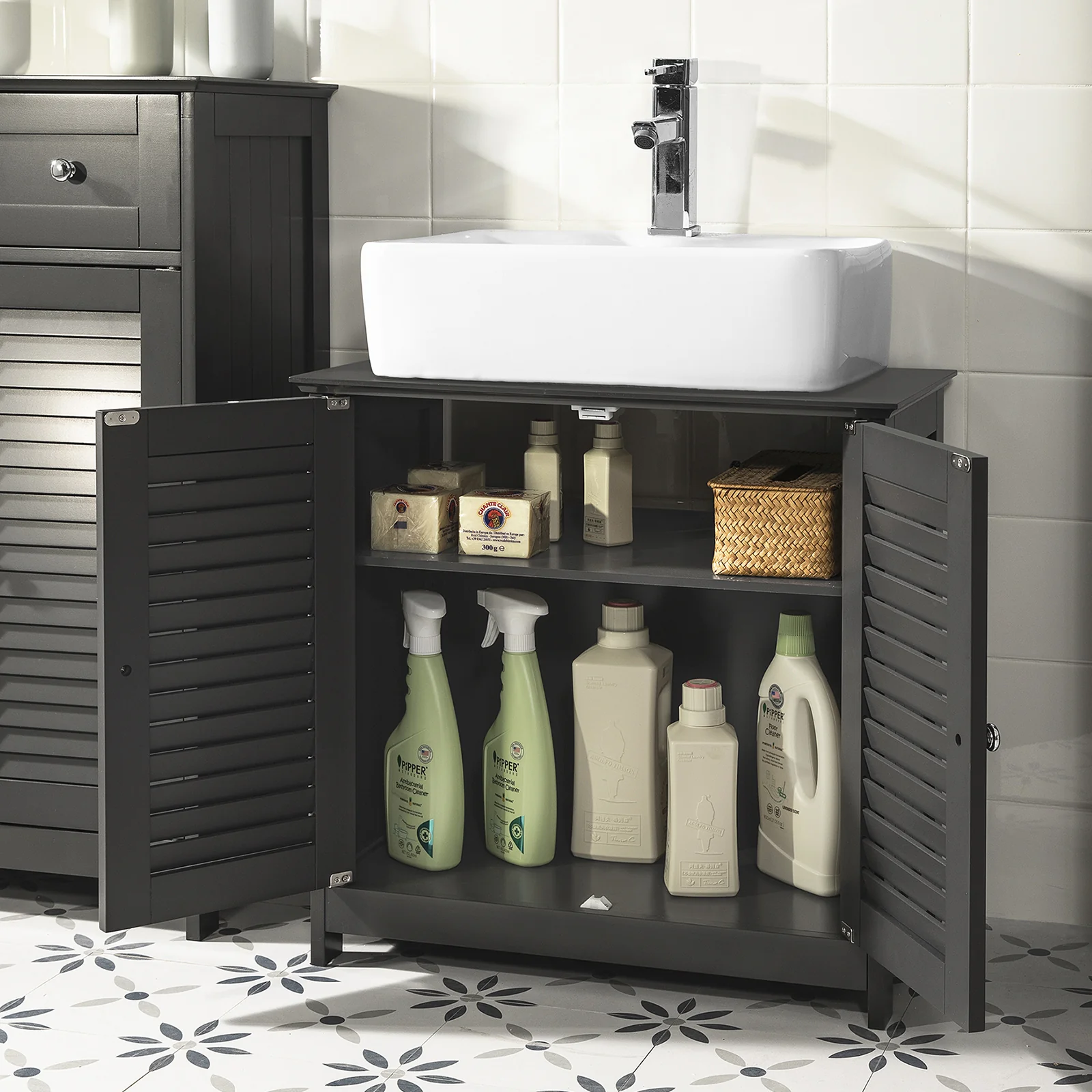 SoBuy FRG237-DG Armario para debajo del lavado 2 puertas y 2 estantes Gris - Image 9