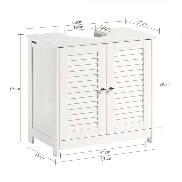 SoBuy FRG237-II-W Armario para Debajo del Lavabo 2 Estante y 2 Puertas Blanco - Image 3